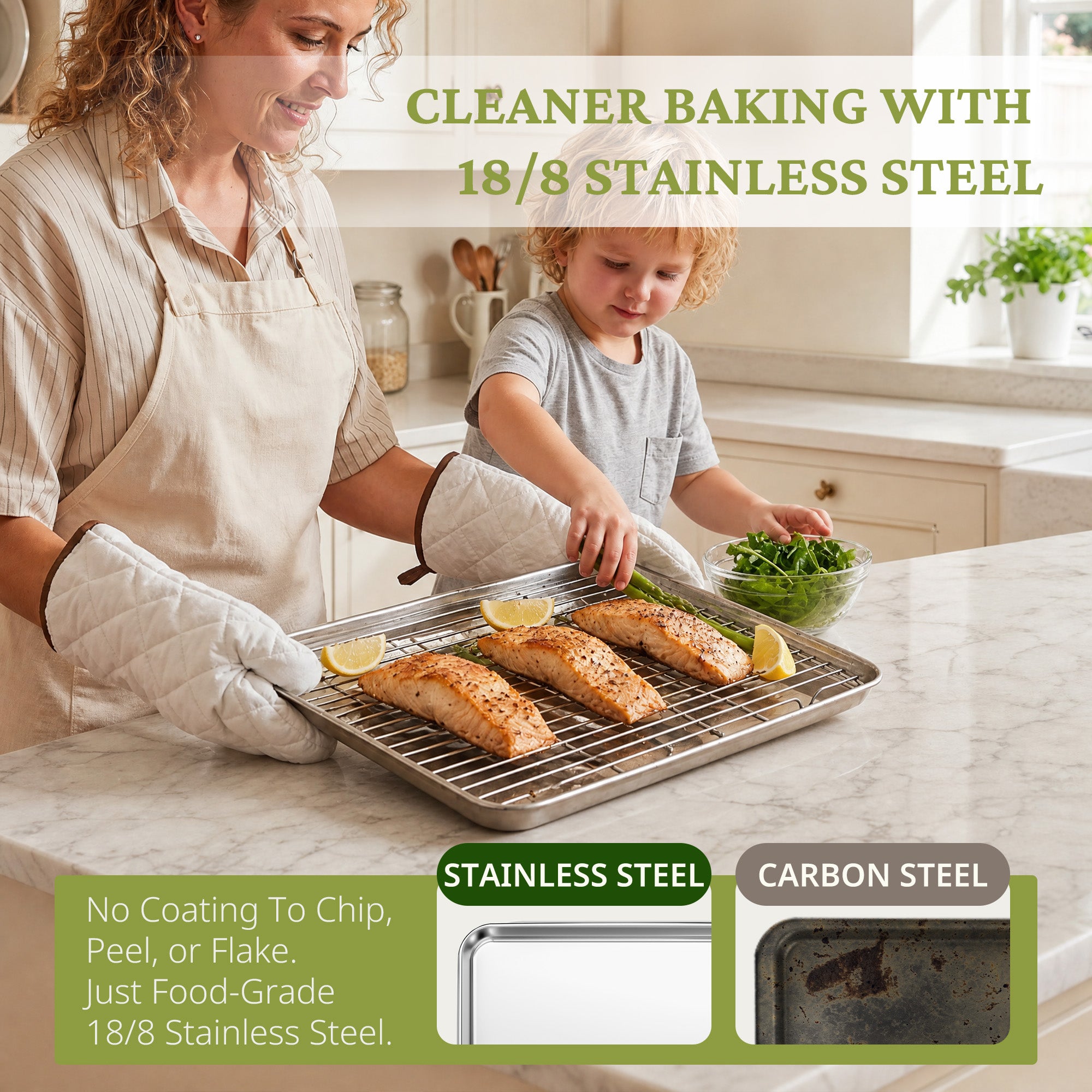 Mirror Finish Baking Sheet, Rack & Silicone Mat Set (6-Piece)