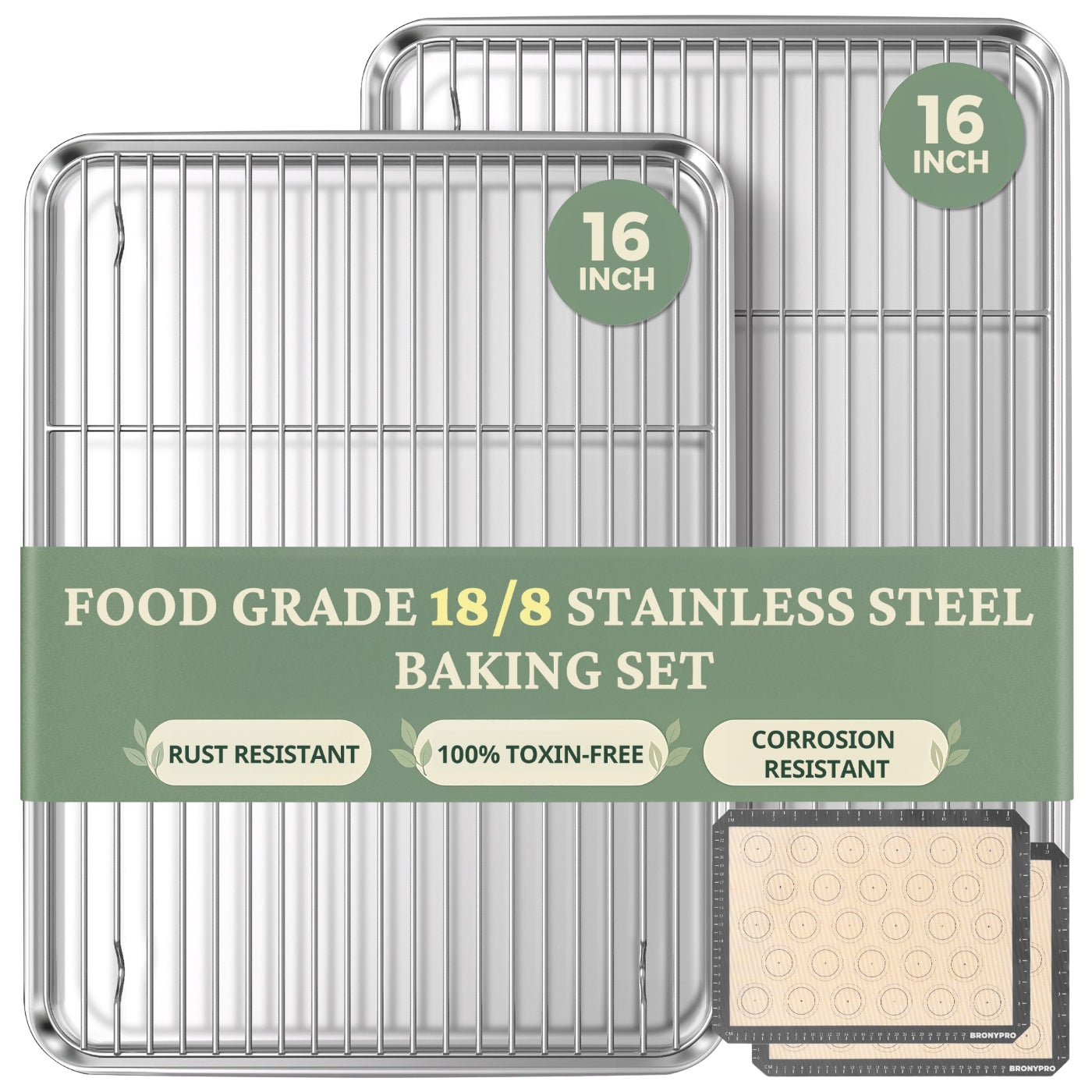 Mirror Finish Baking Sheet, Rack & Silicone Mat Set (6-Piece)