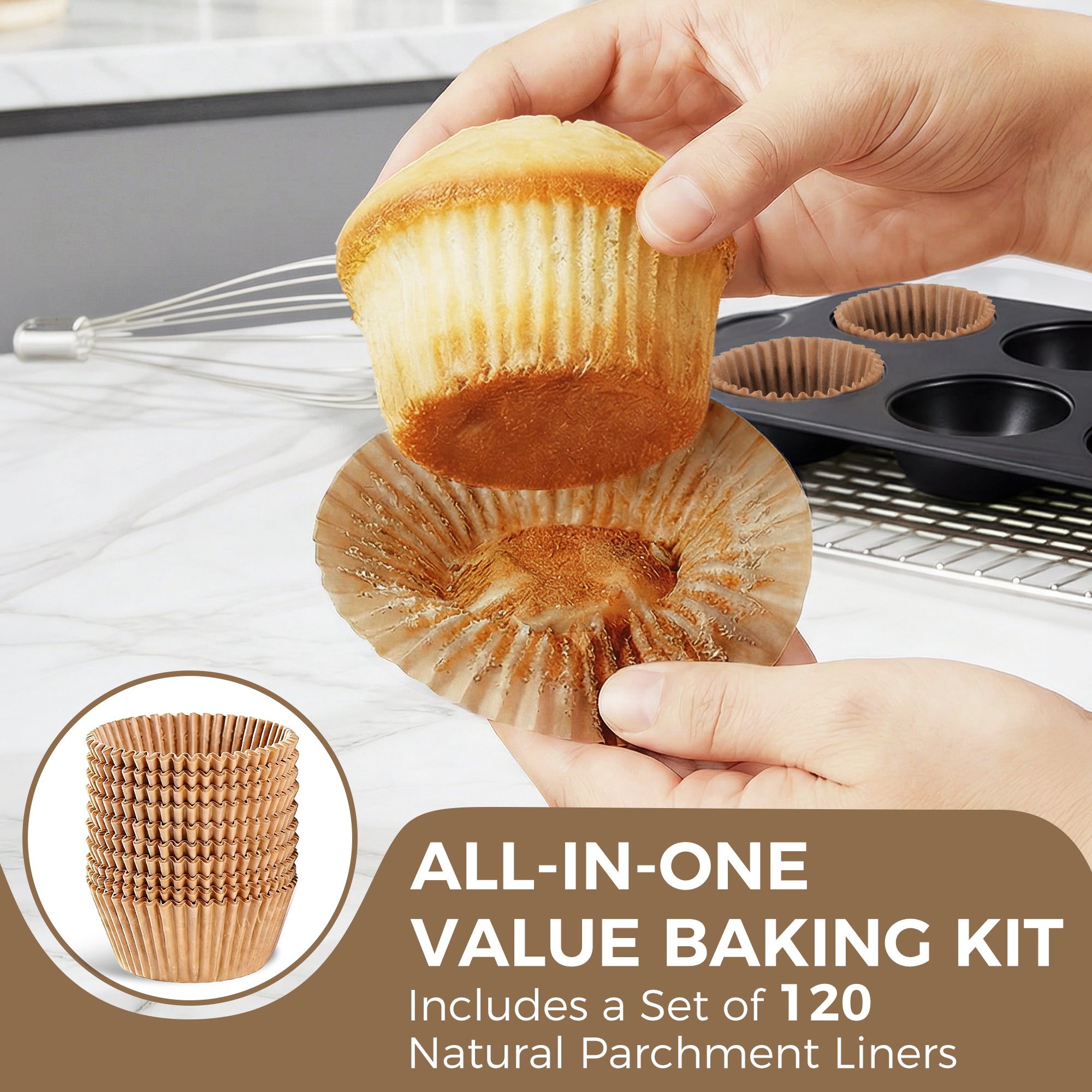 Nonstick Jumbo Muffin Pan, 6-Cup (2-Pack) with Cupcake Liner (120-Pack)