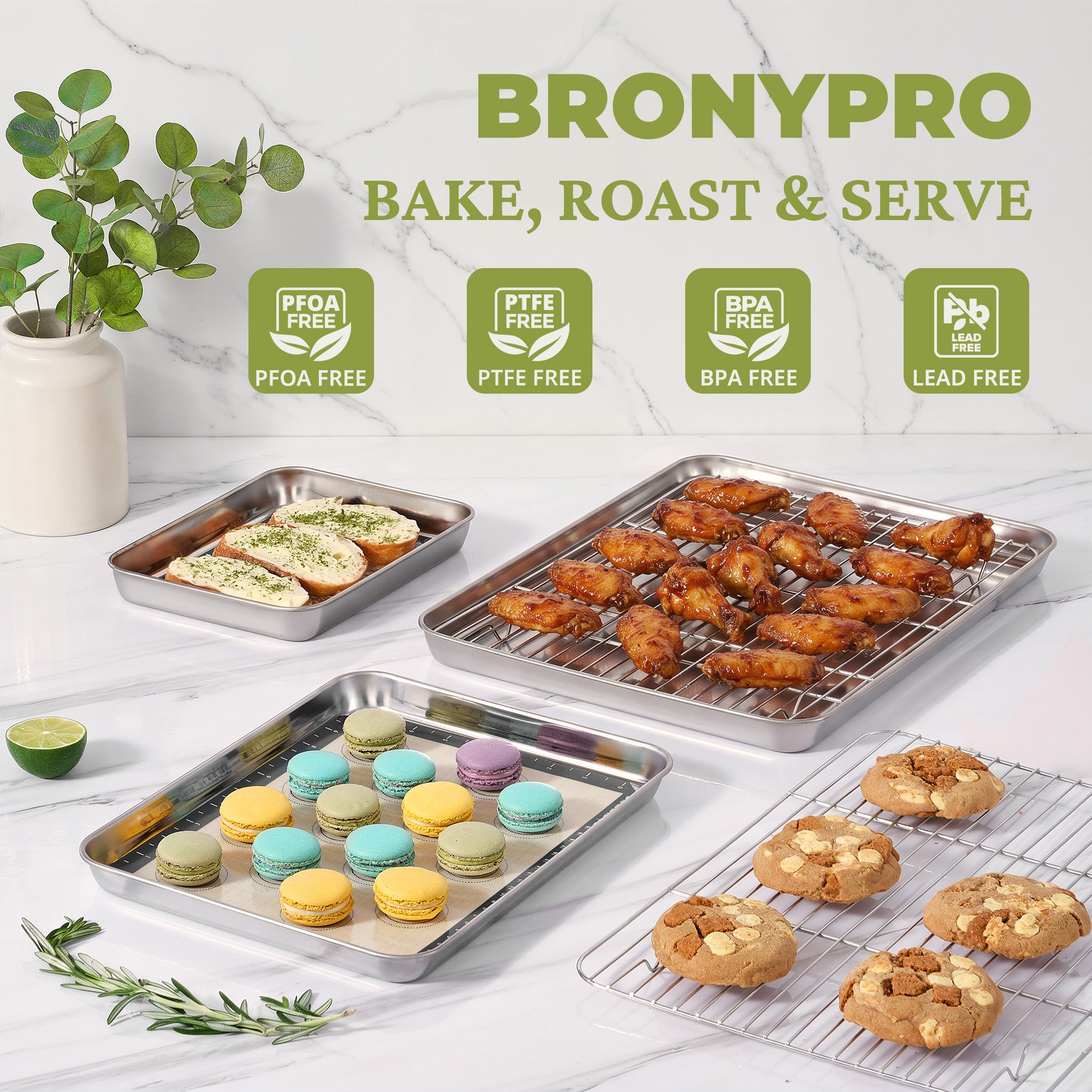 Mirror Finish Baking Sheet, Rack & Silicone Mat Set (6-Piece)