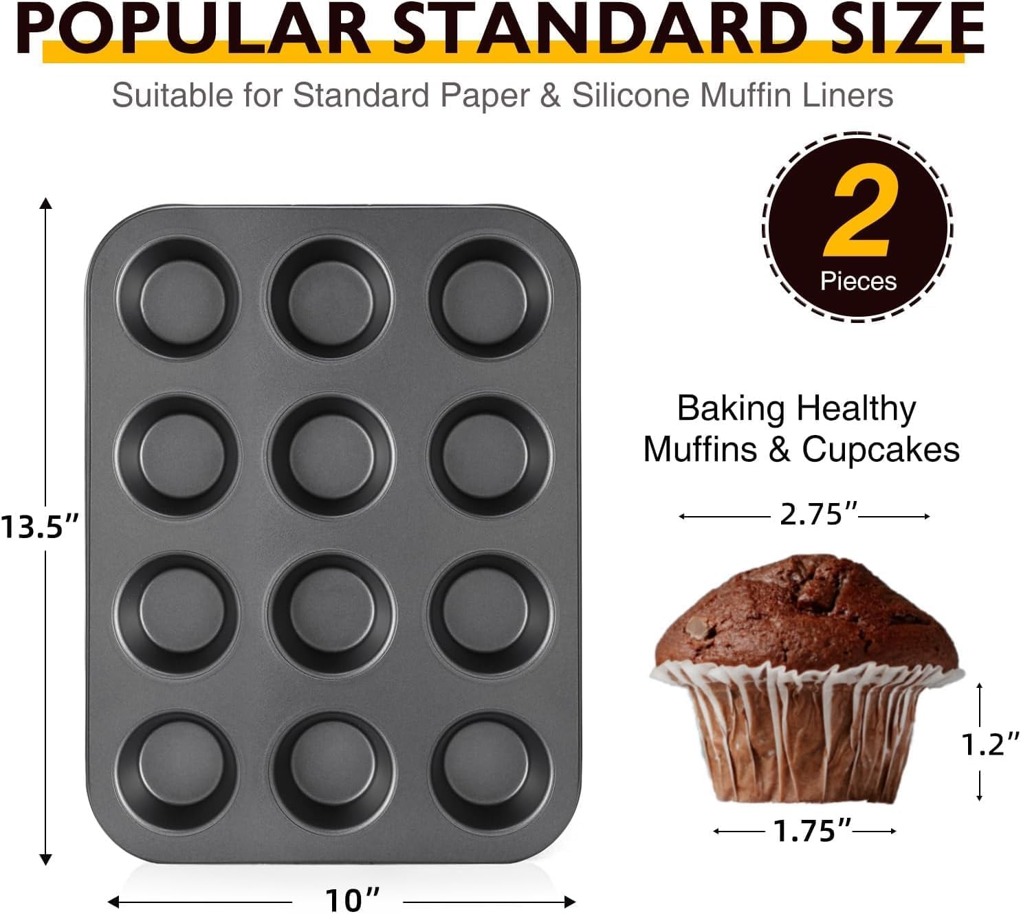 Nonstick Standard Muffin Pan, 12-Cup (2-Pack) with Silicone Baking Cups (24-Pack)