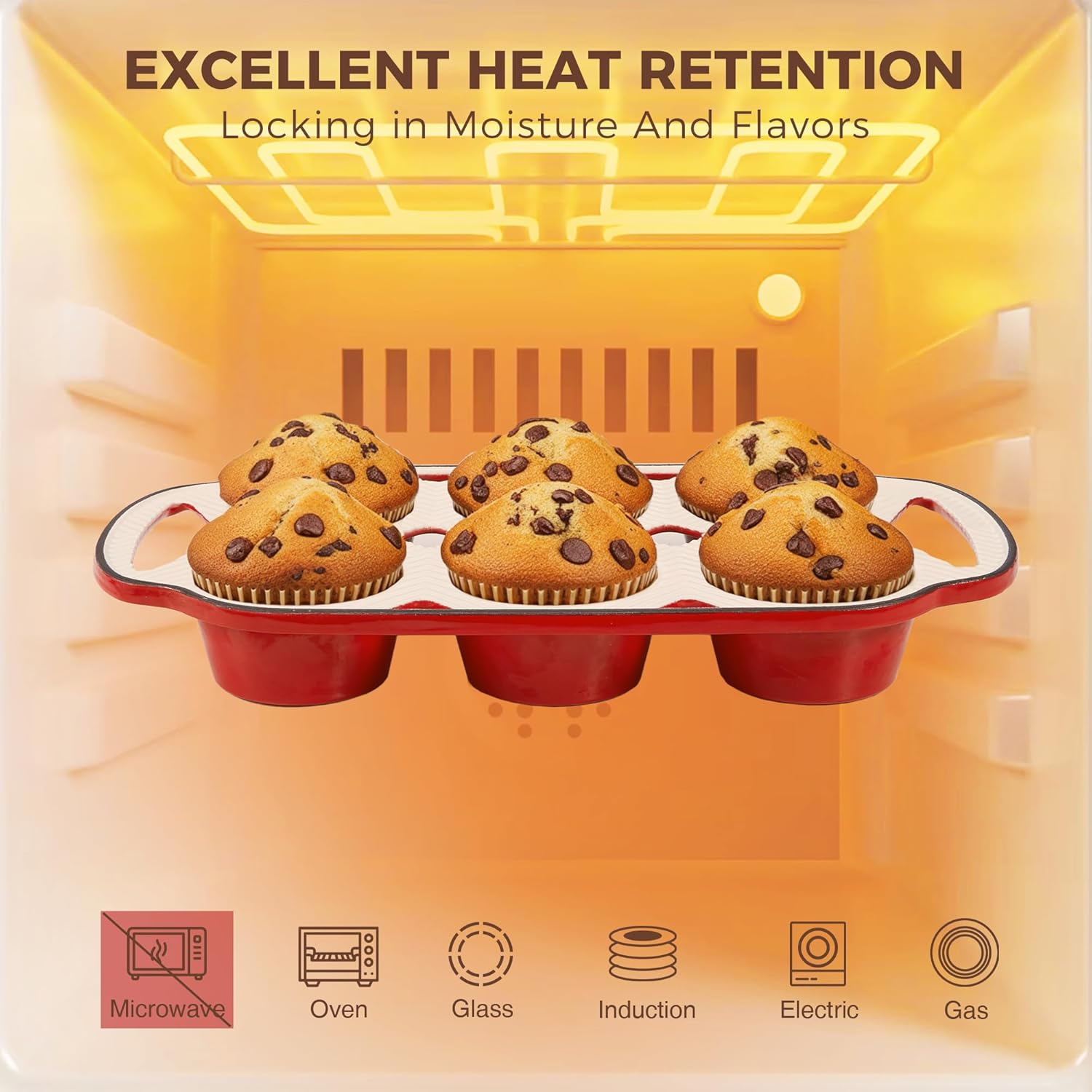 Enameled Cast Iron Standard Muffin Pan, 6-Cup (2-Pack)