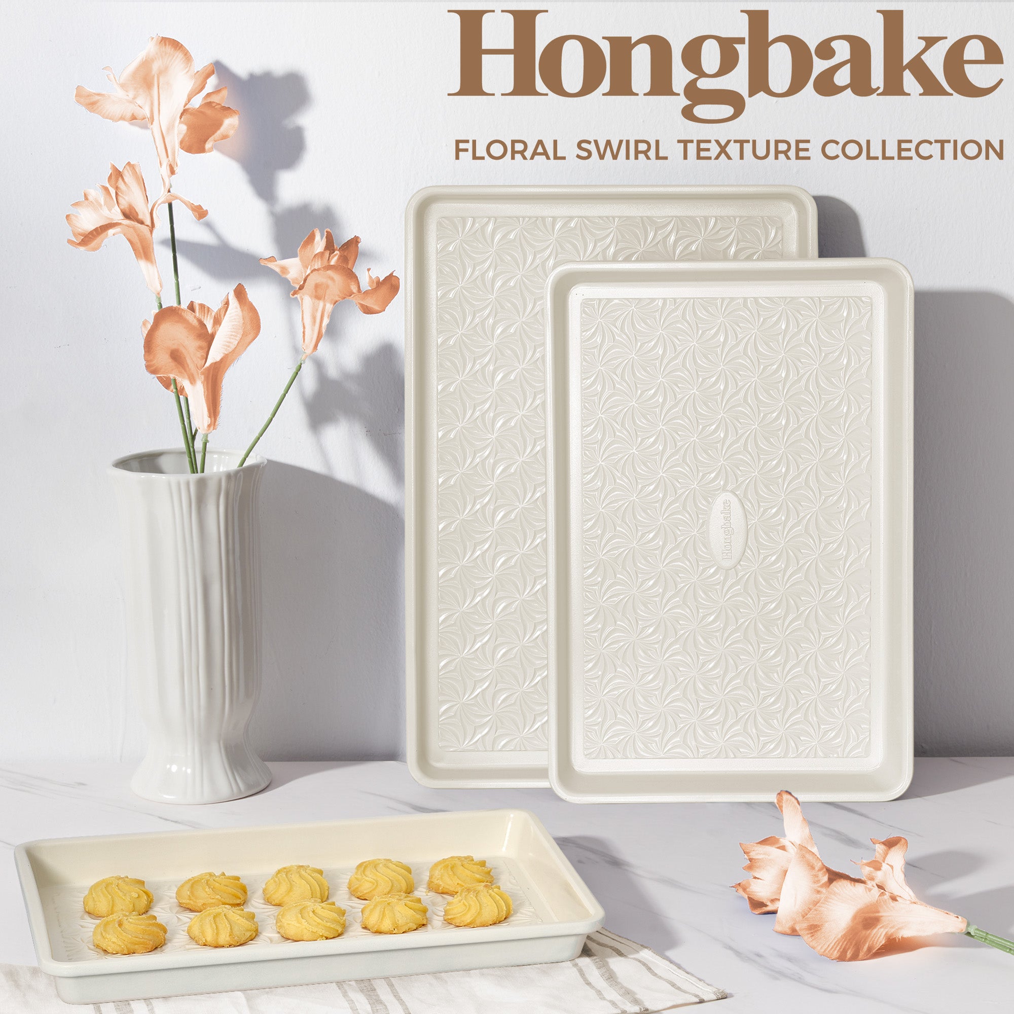 Floral Swirl Texture Nonstick Baking Sheet Set (3-Piece)