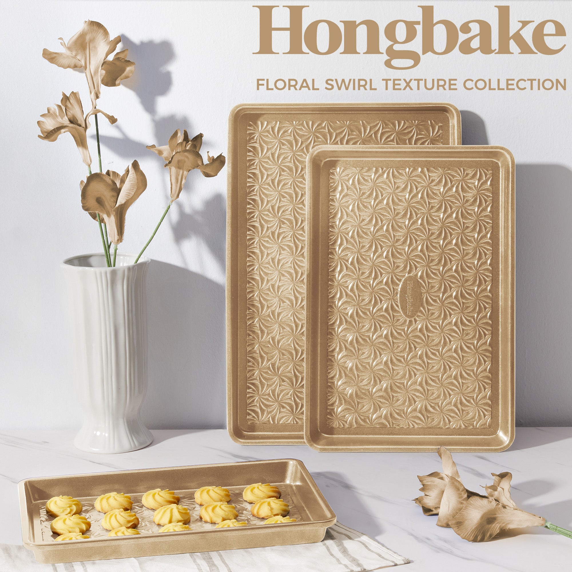 Floral Swirl Texture Nonstick Baking Sheet Set (3-Piece)
