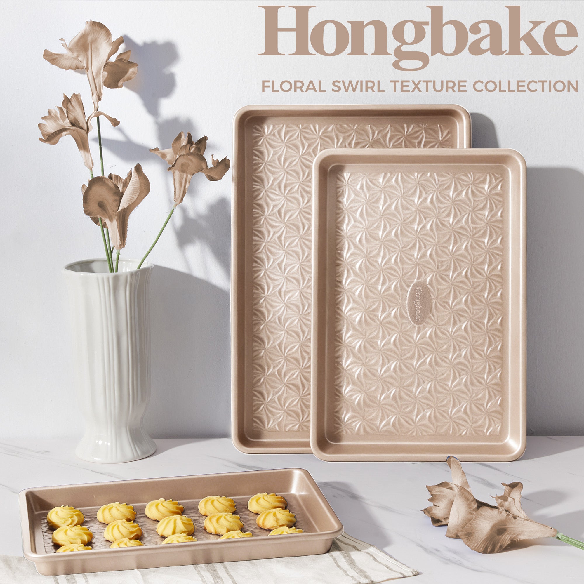 Floral Swirl Texture Nonstick Baking Sheet Set (3-Piece)
