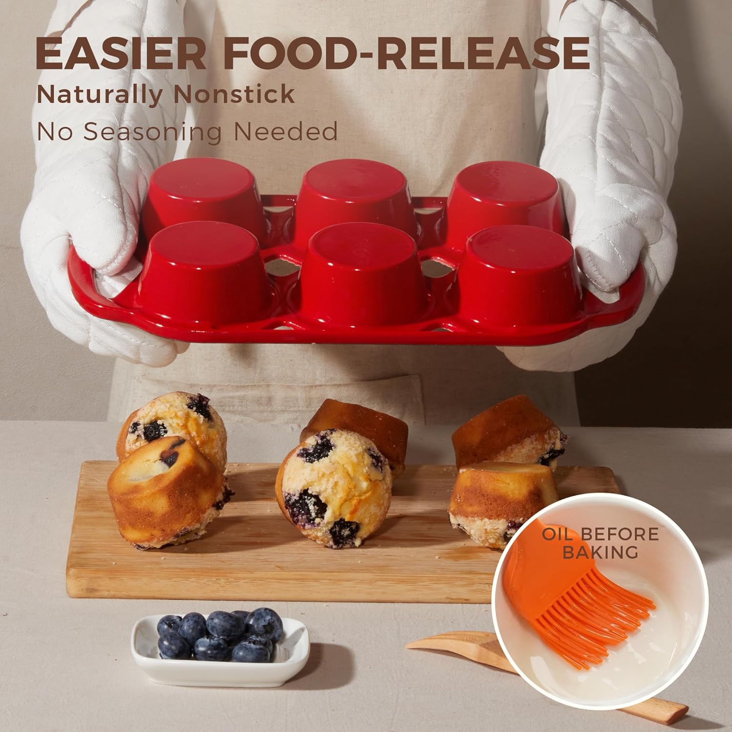 Enameled Cast Iron Standard Muffin Pan, 6-Cup (2-Pack)