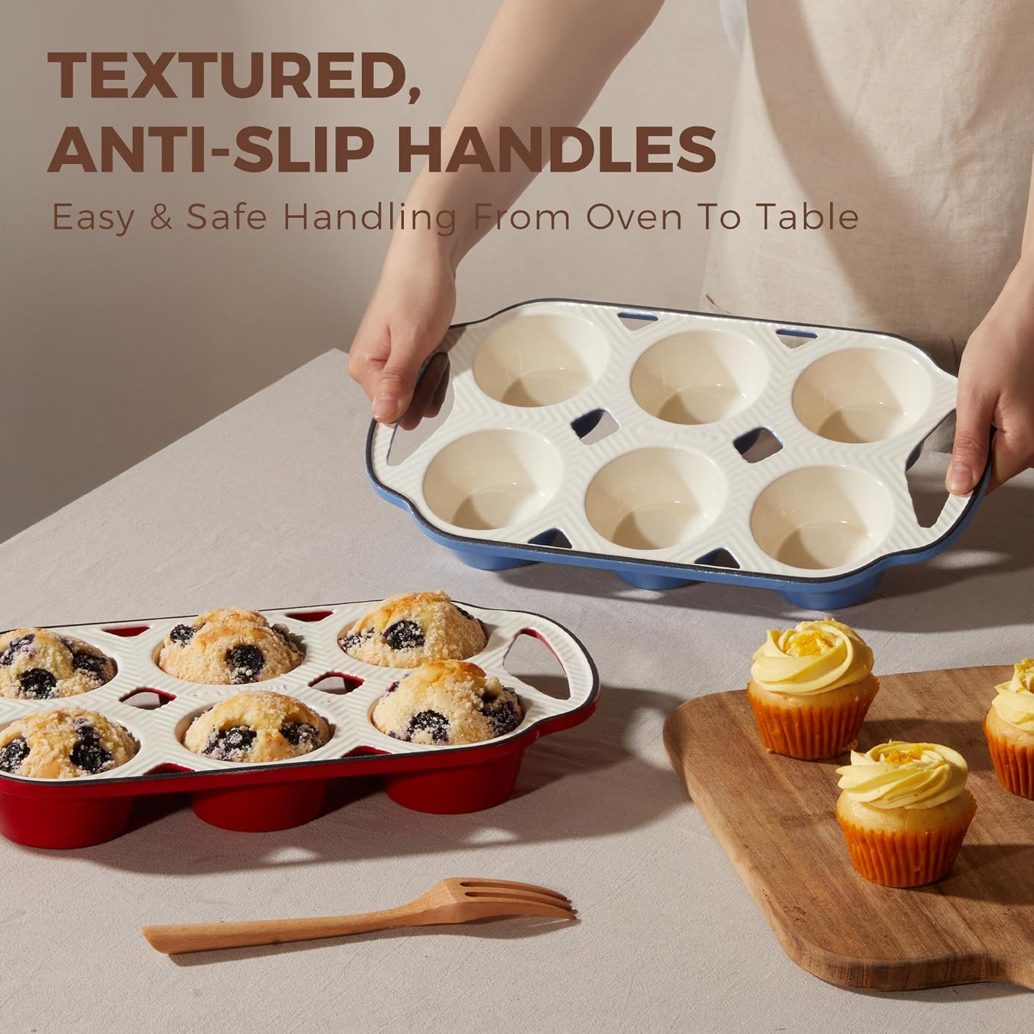 Enameled Cast Iron Standard Muffin Pan, 6-Cup (2-Pack)