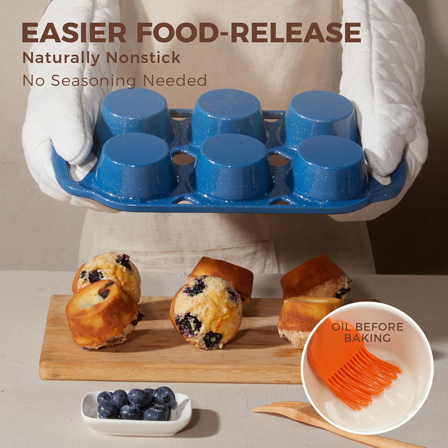 Enameled Cast Iron Standard Muffin Pan, 6-Cup (2-Pack)