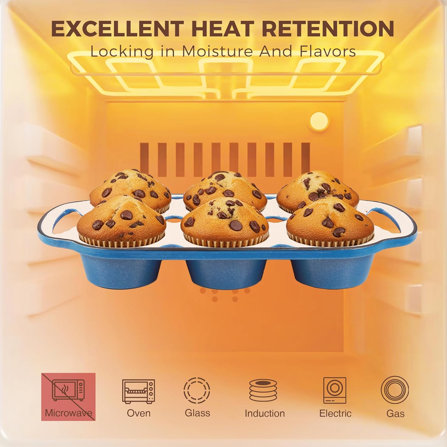 Enameled Cast Iron Standard Muffin Pan, 6-Cup (2-Pack)