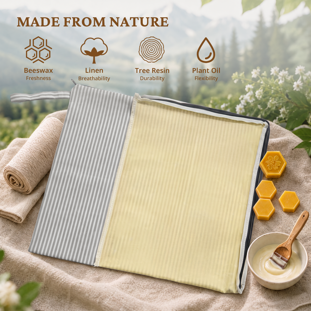 Beeswax Bread Bag with L-Shaped Zipper (2-Pack)