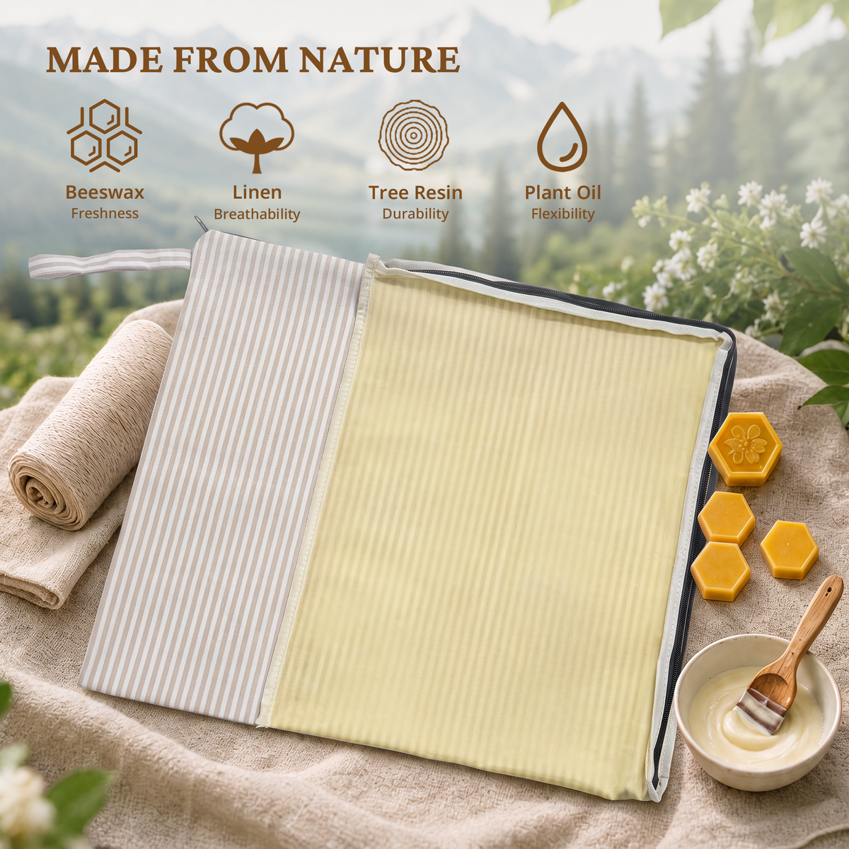 Beeswax Bread Bag with L-Shaped Zipper (2-Pack)