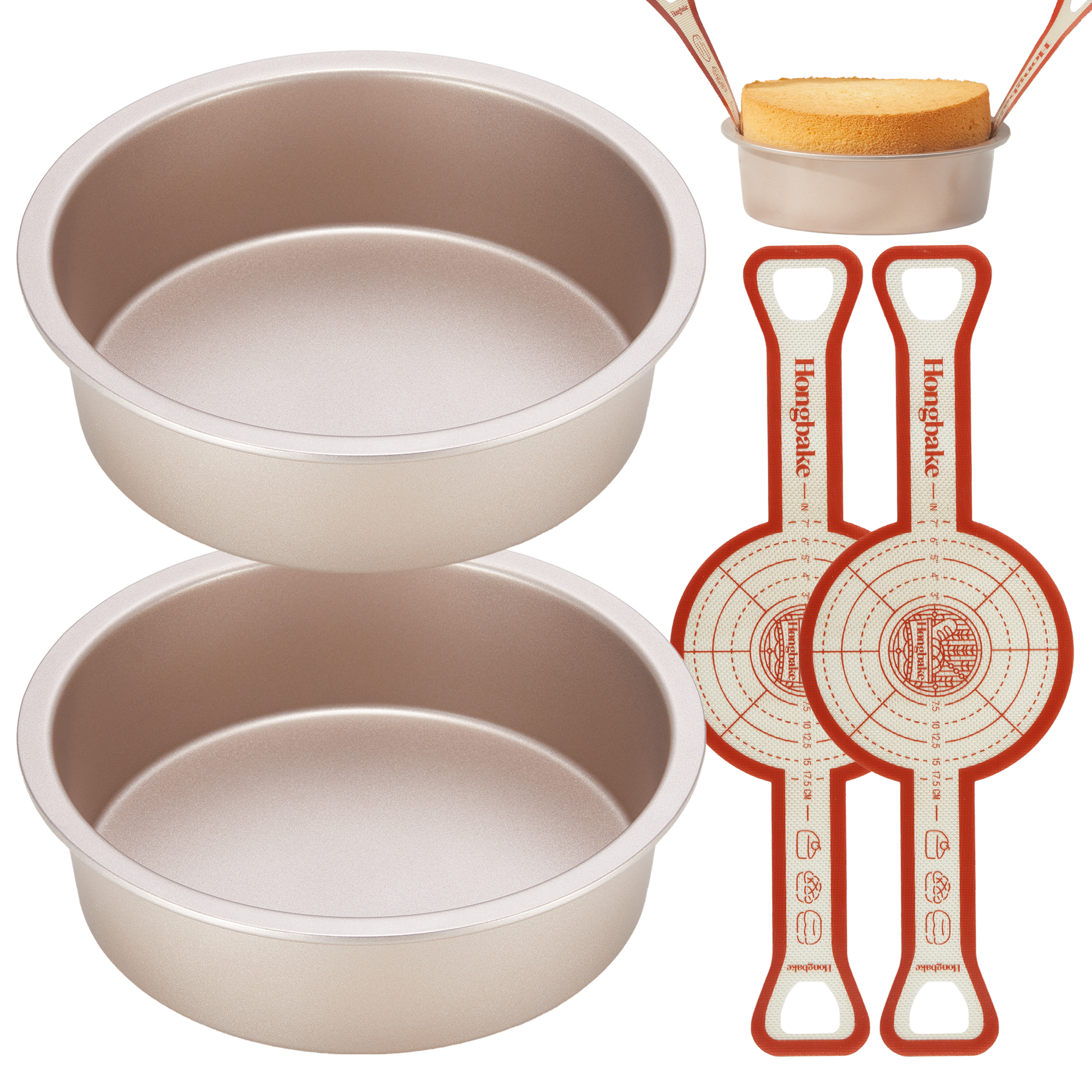 8-Inch Deep Round Cake Pans (2-Pack) with Silicone Slings (2-Pack)