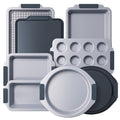 9-Piece Ceramic Nonstick Bakeware Set with Silicone Handles – Gray blue, Heavy Duty Aluminized Steel