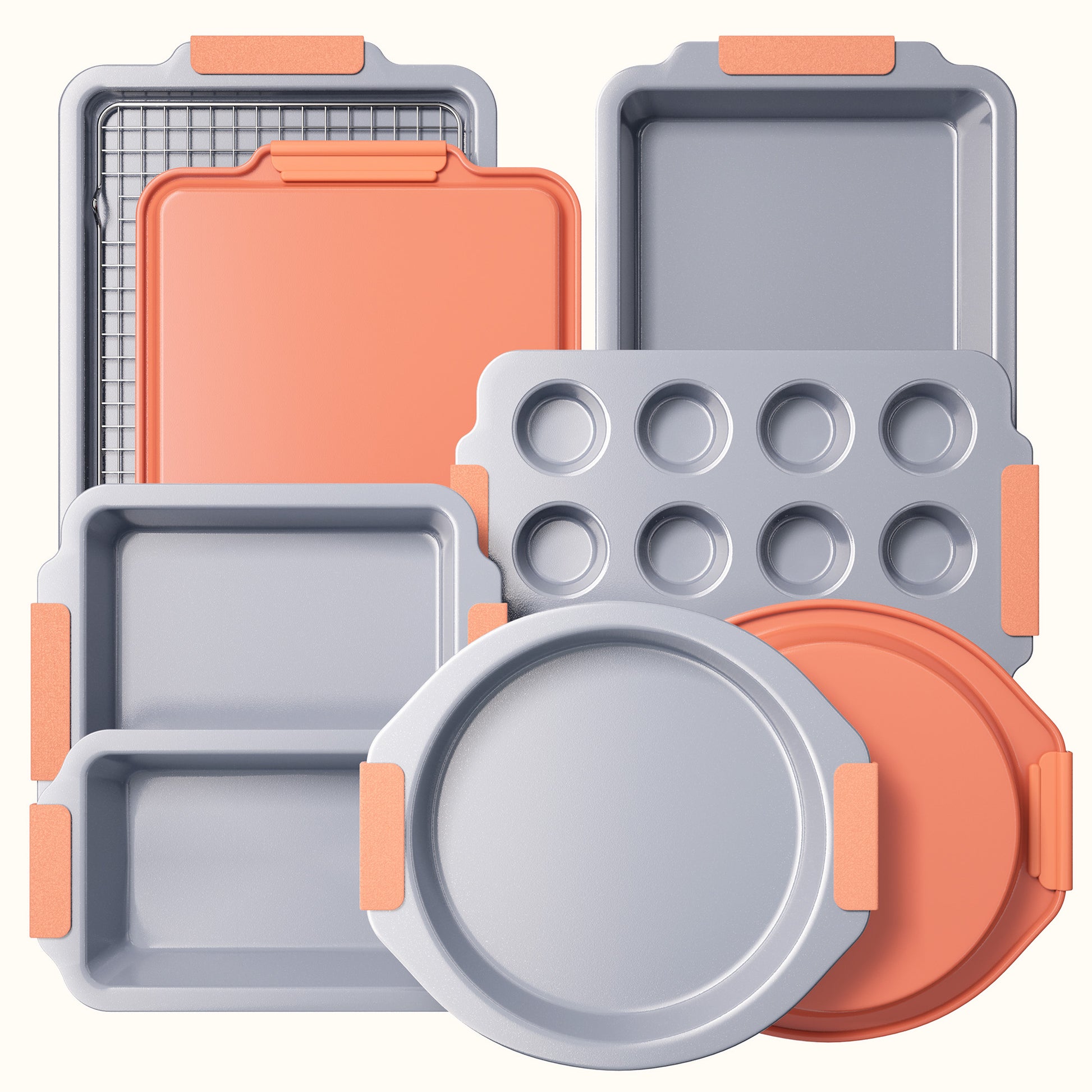 9-Piece Ceramic Nonstick Bakeware Set with Silicone Handles – Orange, Heavy Duty Aluminized Steel