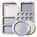 9-Piece Ceramic Nonstick Bakeware Set with Silicone Handles – White, Heavy Duty Aluminized Steel