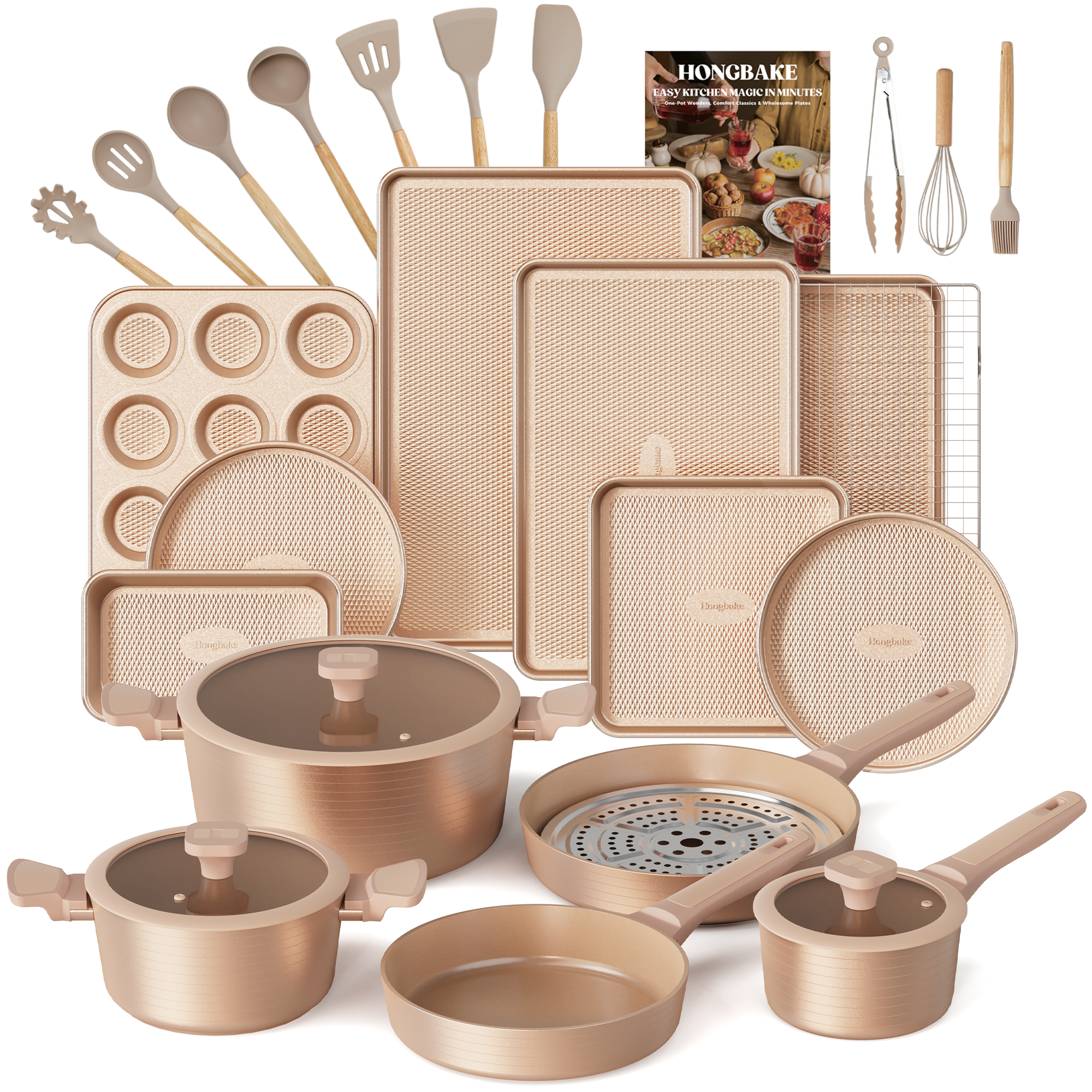 26-Piece Ceramic Nonstick Cookware + Bakeware Set with Silicone Utensils