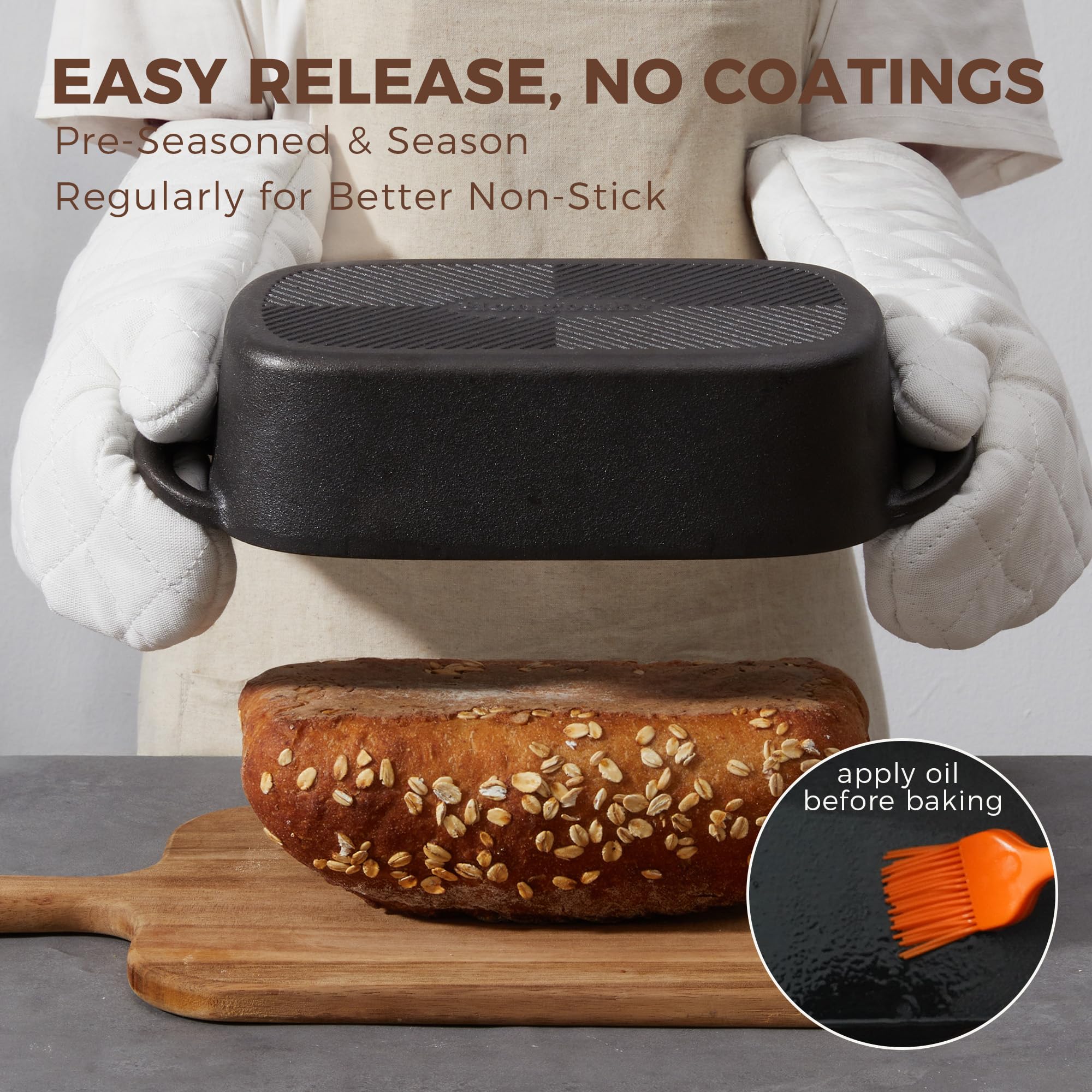 Cast iron loaf pan with lid for 9x5 inch bread baking