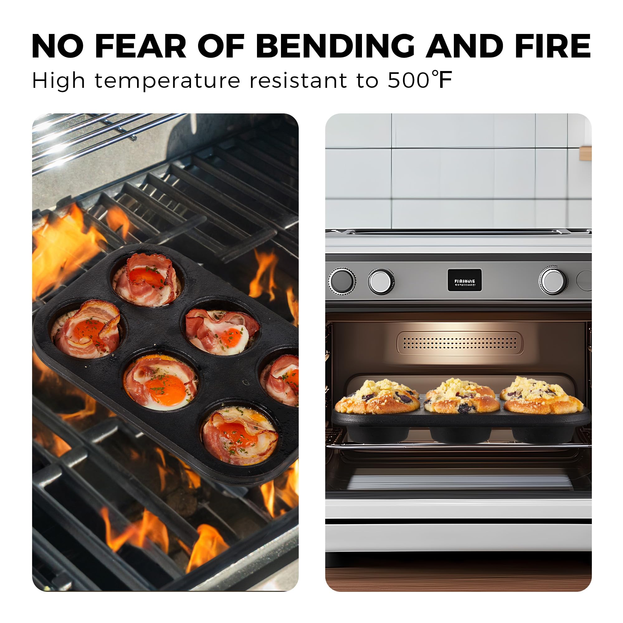 Cast iron muffin and cupcake pan with 6 cups for oven baking