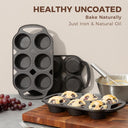 Cast iron muffin and cupcake pans with integrated handles, 6 cup, set of 2