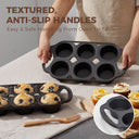 Cast iron muffin and cupcake pans with integrated handles, 6 cup, set of 2