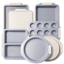 Ceramic nonstick bakeware set with multiple pans for everyday oven baking, cream
