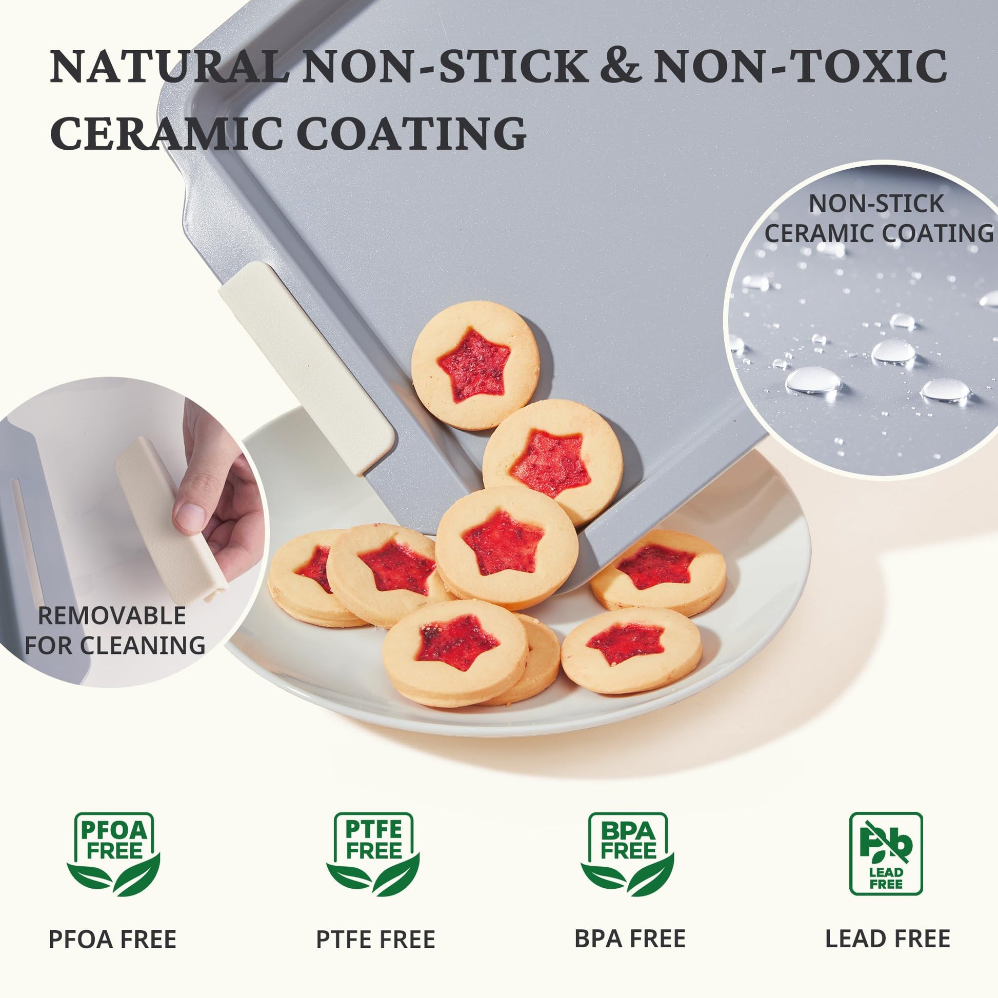 Ceramic nonstick bakeware set with multiple pans for everyday oven baking, cream