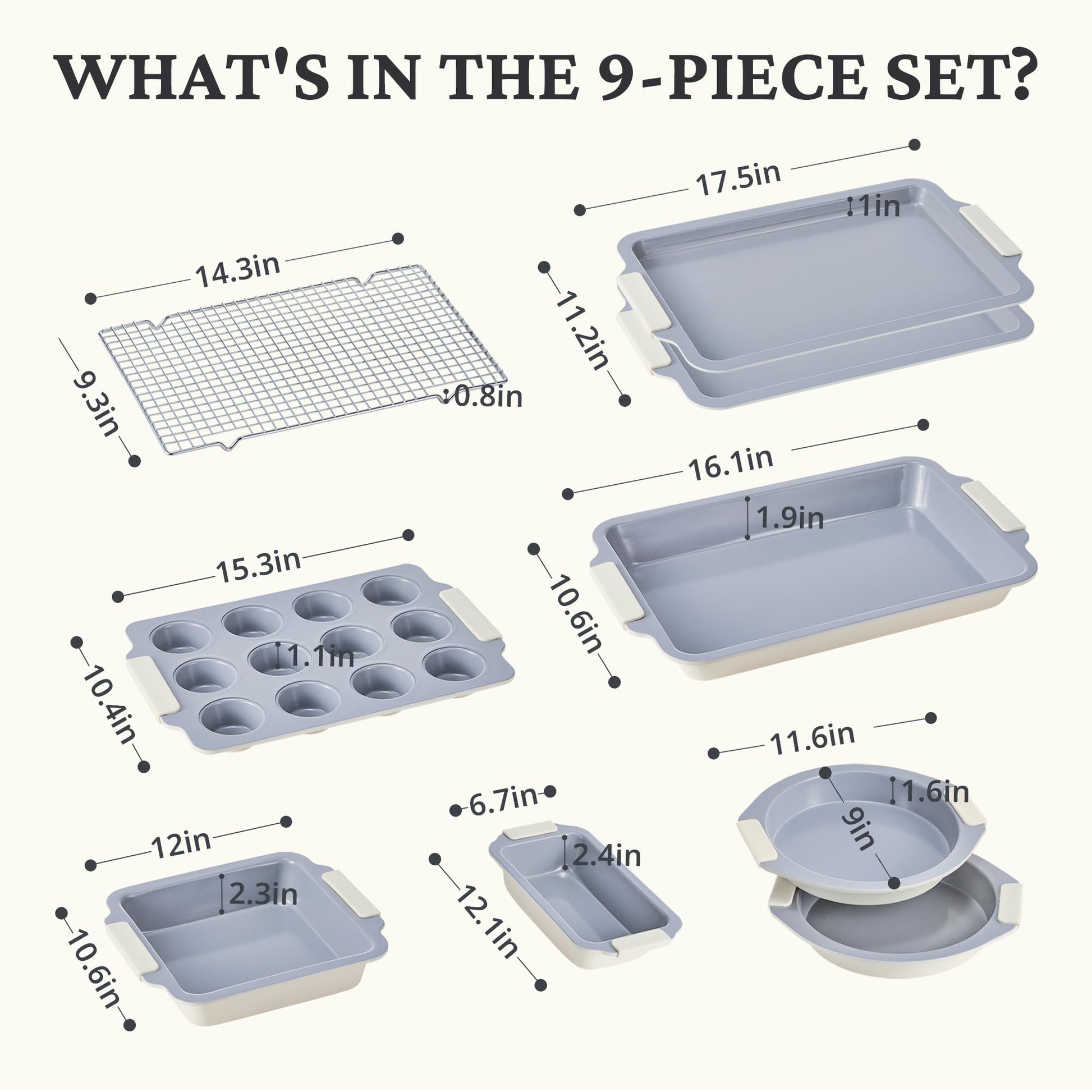 Ceramic nonstick bakeware set with multiple pans for everyday oven baking, cream