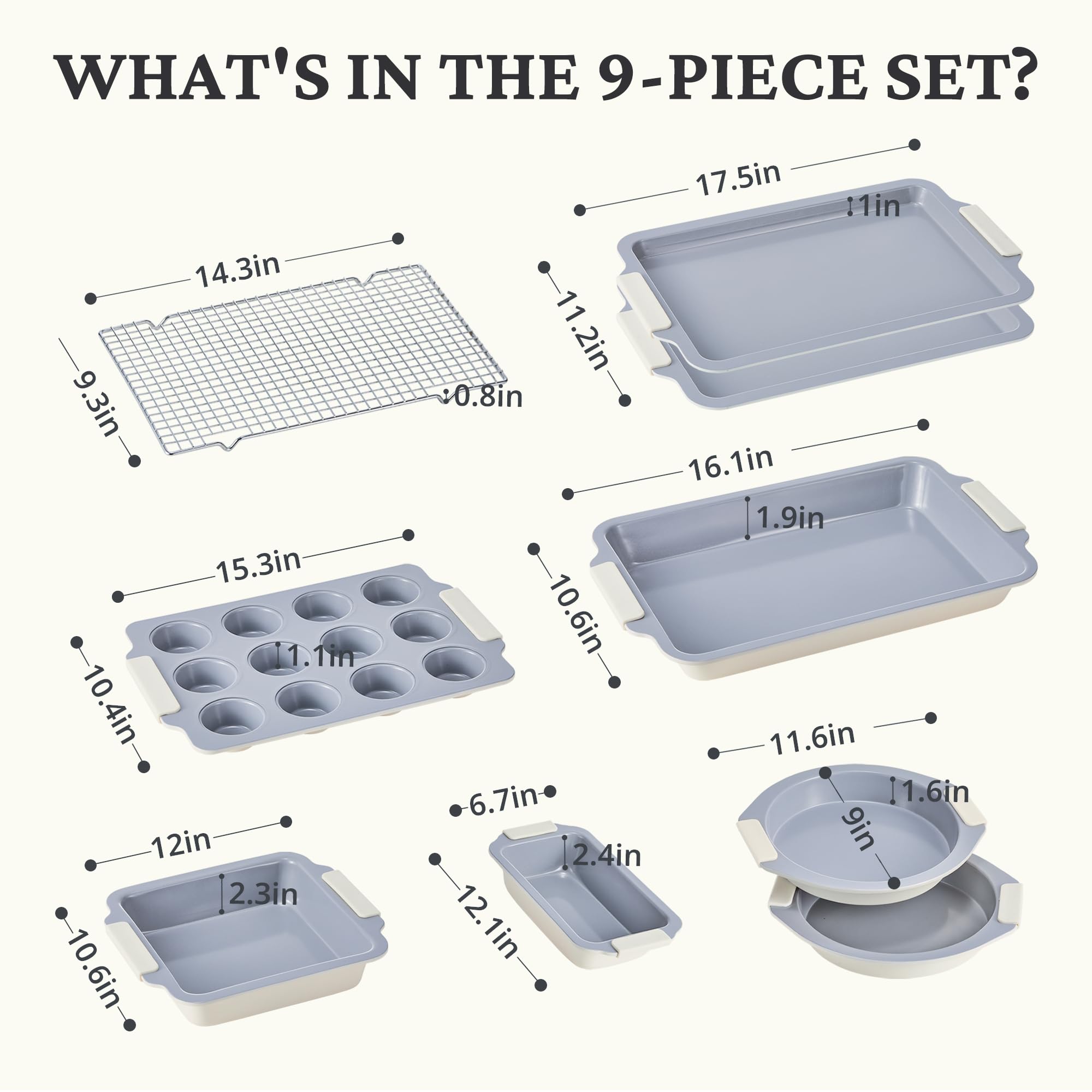 Ceramic nonstick bakeware set with multiple pans for everyday oven baking, cream