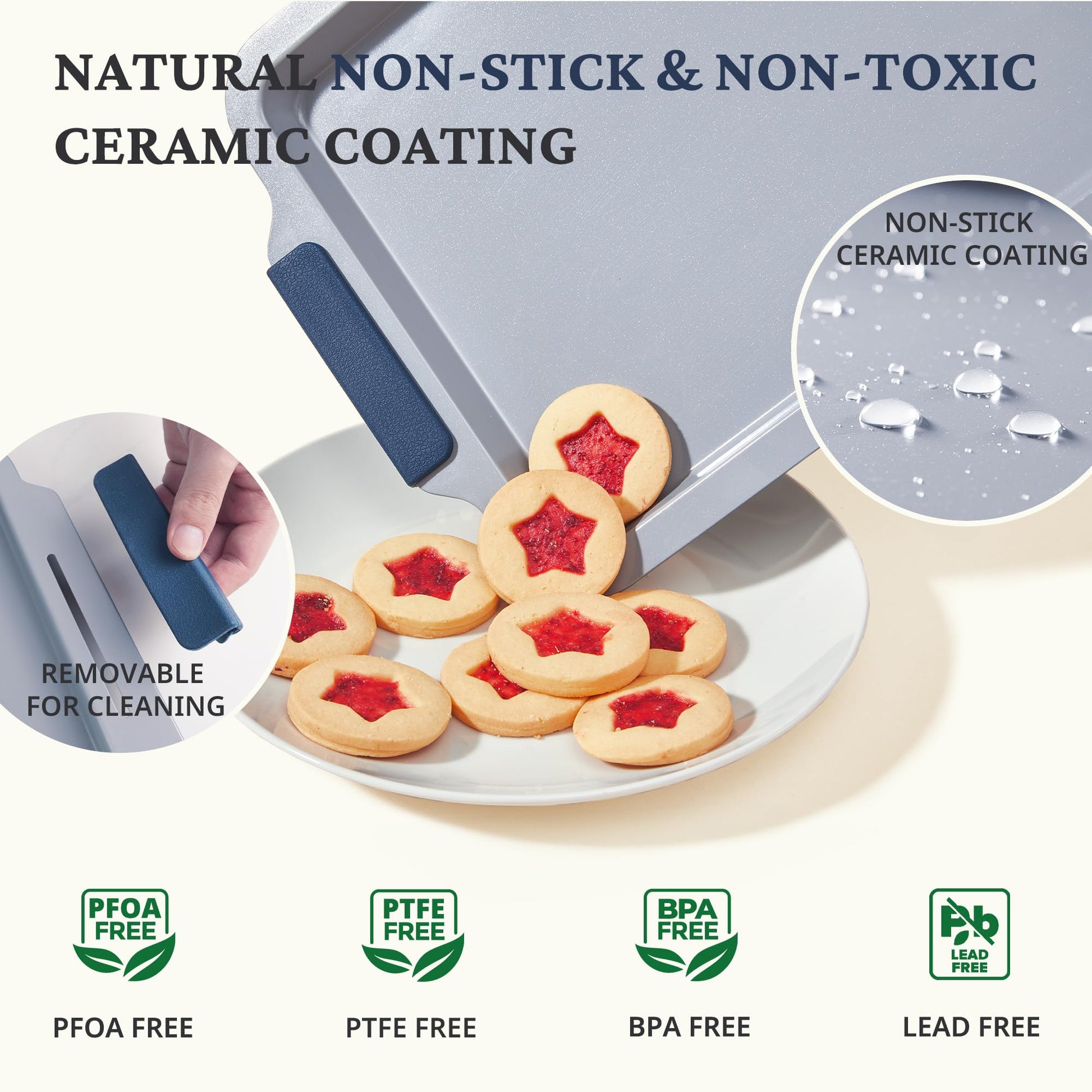 Ceramic nonstick bakeware set with multiple pans for everyday oven baking, grayish blue