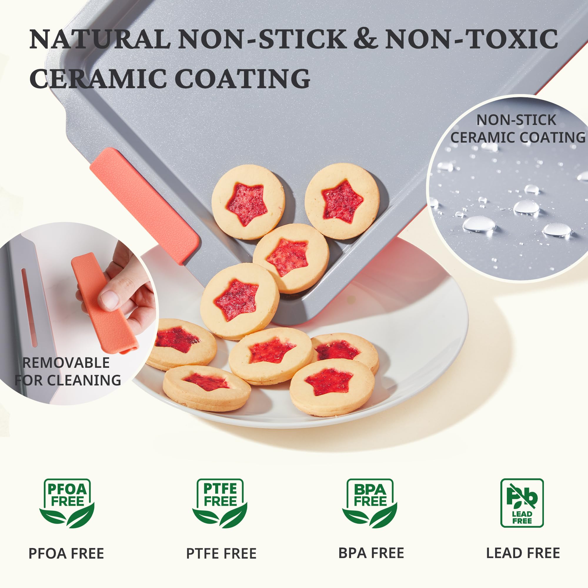 Ceramic nonstick bakeware set with multiple pans for everyday oven baking, orange