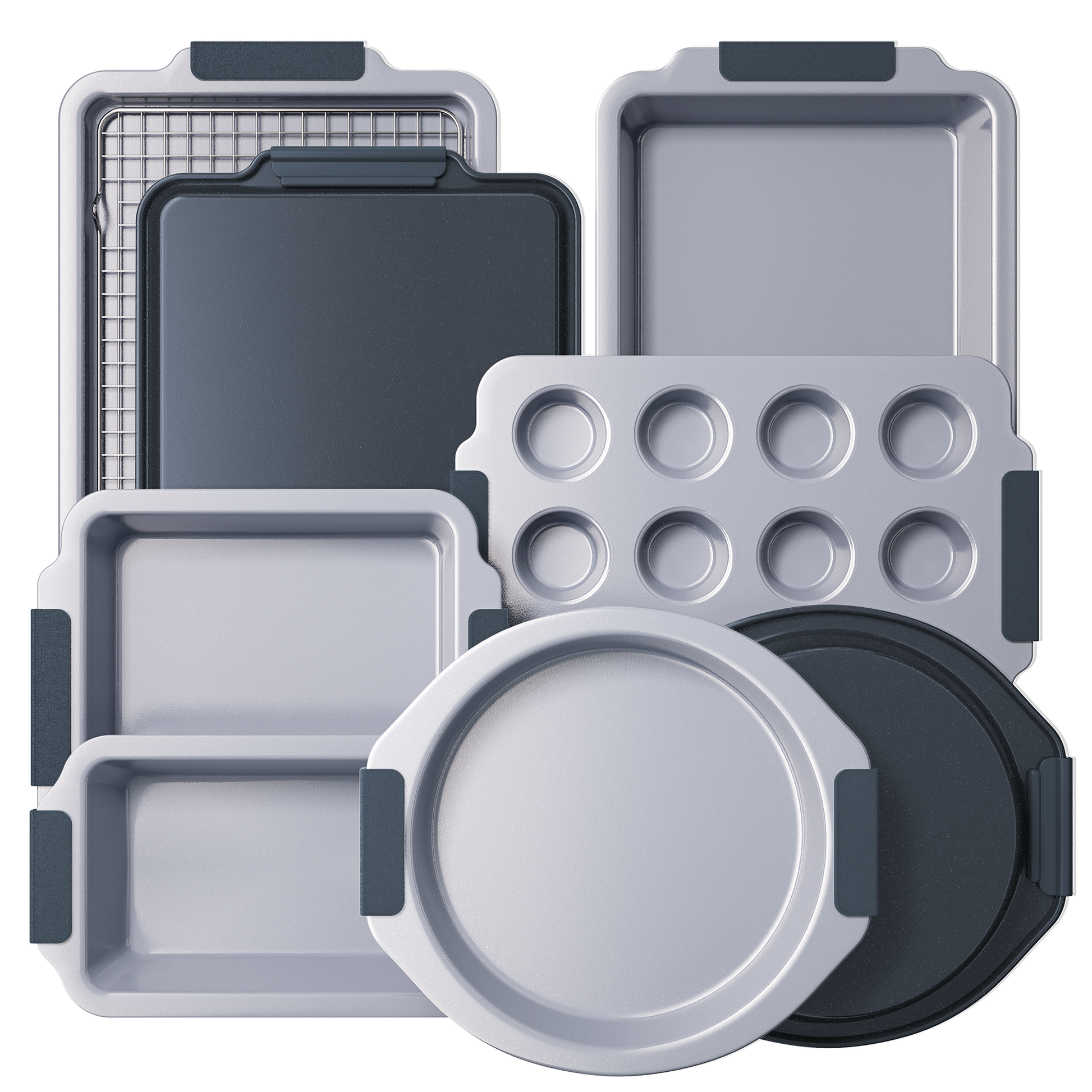 Ceramic nonstick bakeware set with multiple pans for everyday oven baking, slate gray
