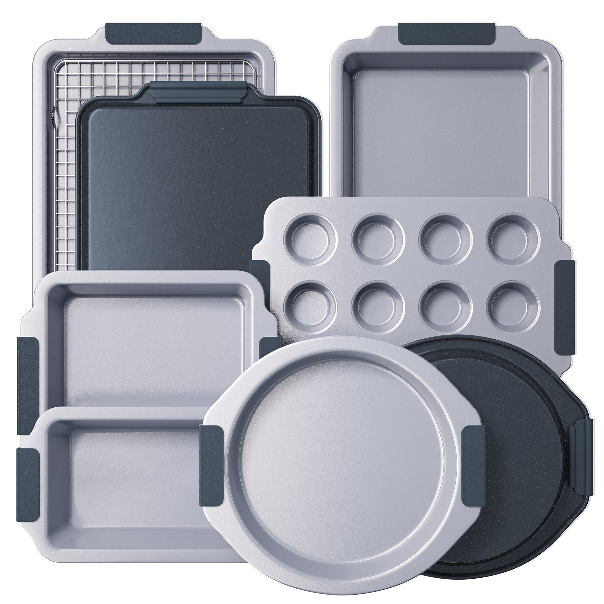Ceramic nonstick bakeware set with multiple pans for everyday oven baking, slate gray