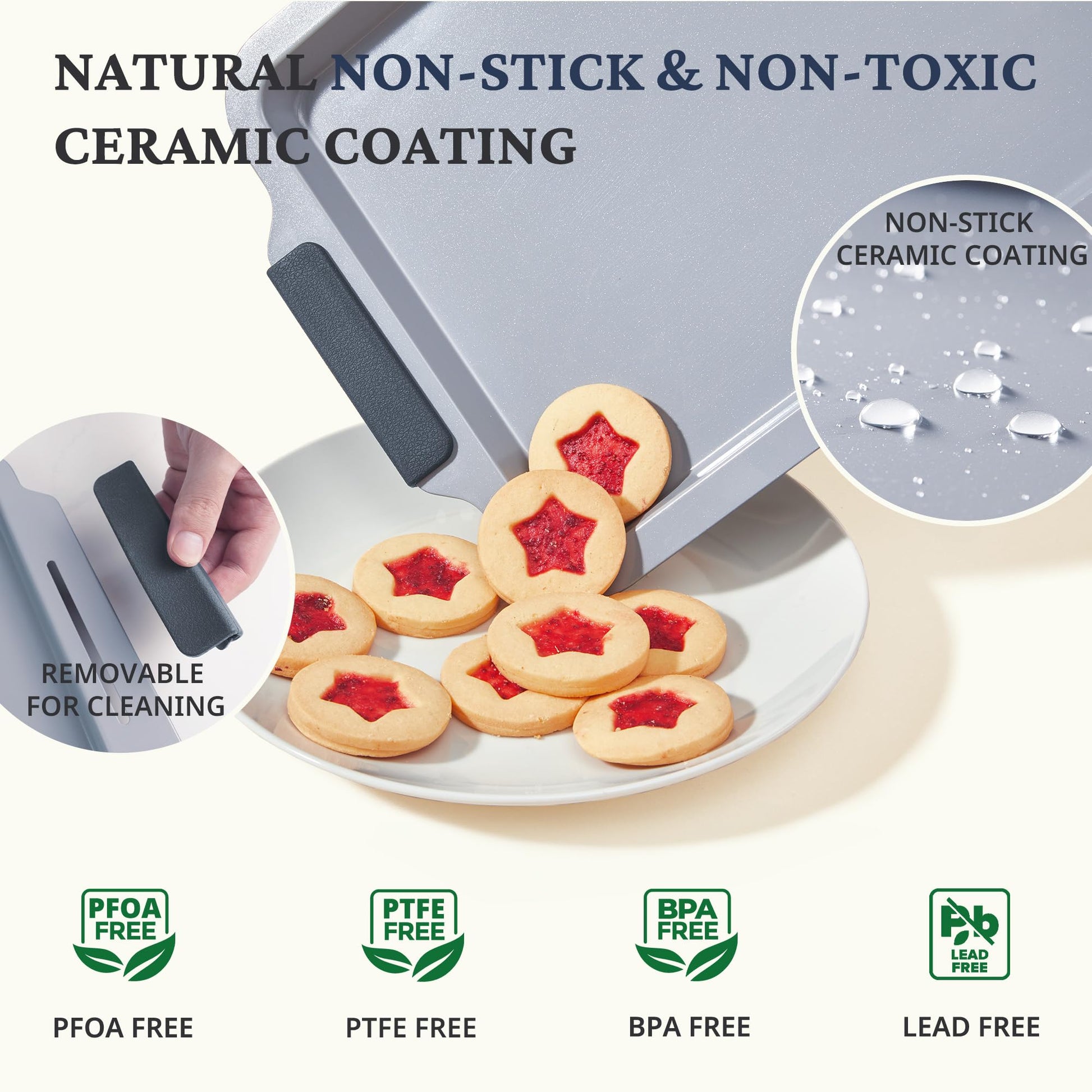 Ceramic nonstick bakeware set with multiple pans for everyday oven baking, slate gray