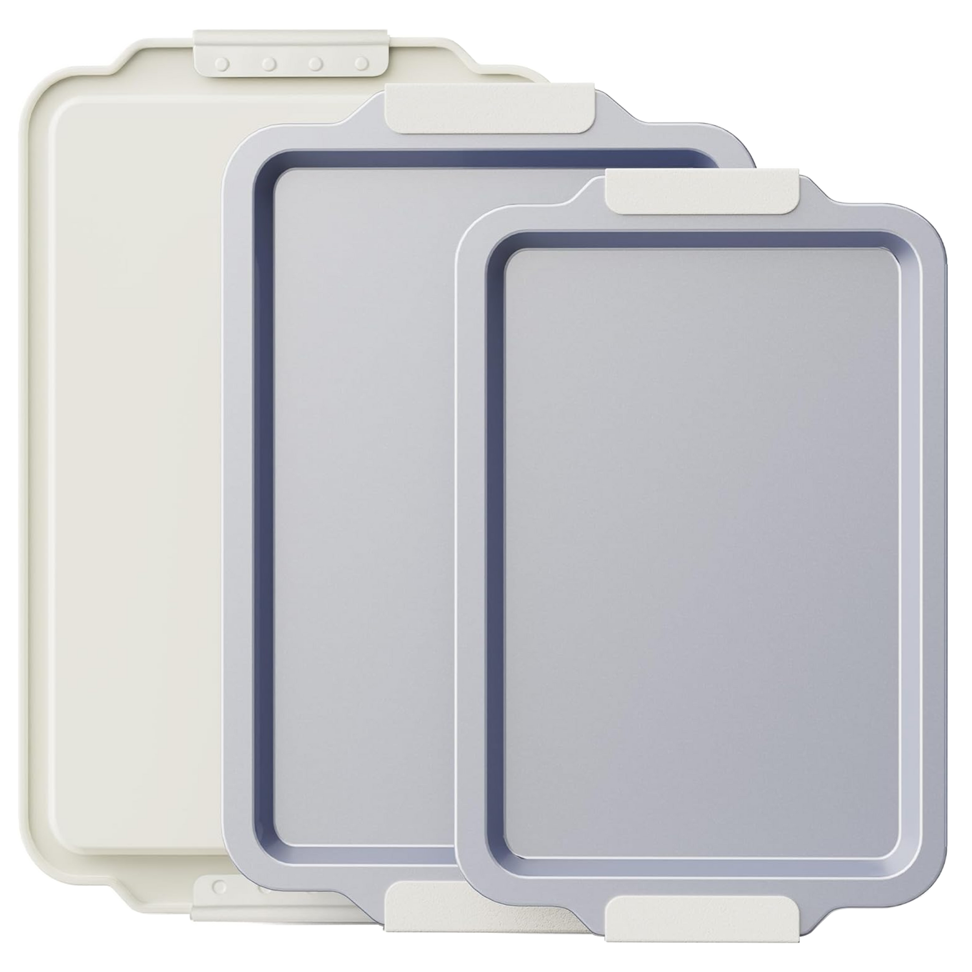 Ceramic nonstick baking sheet set with half, jelly roll, and quarter pans, cream