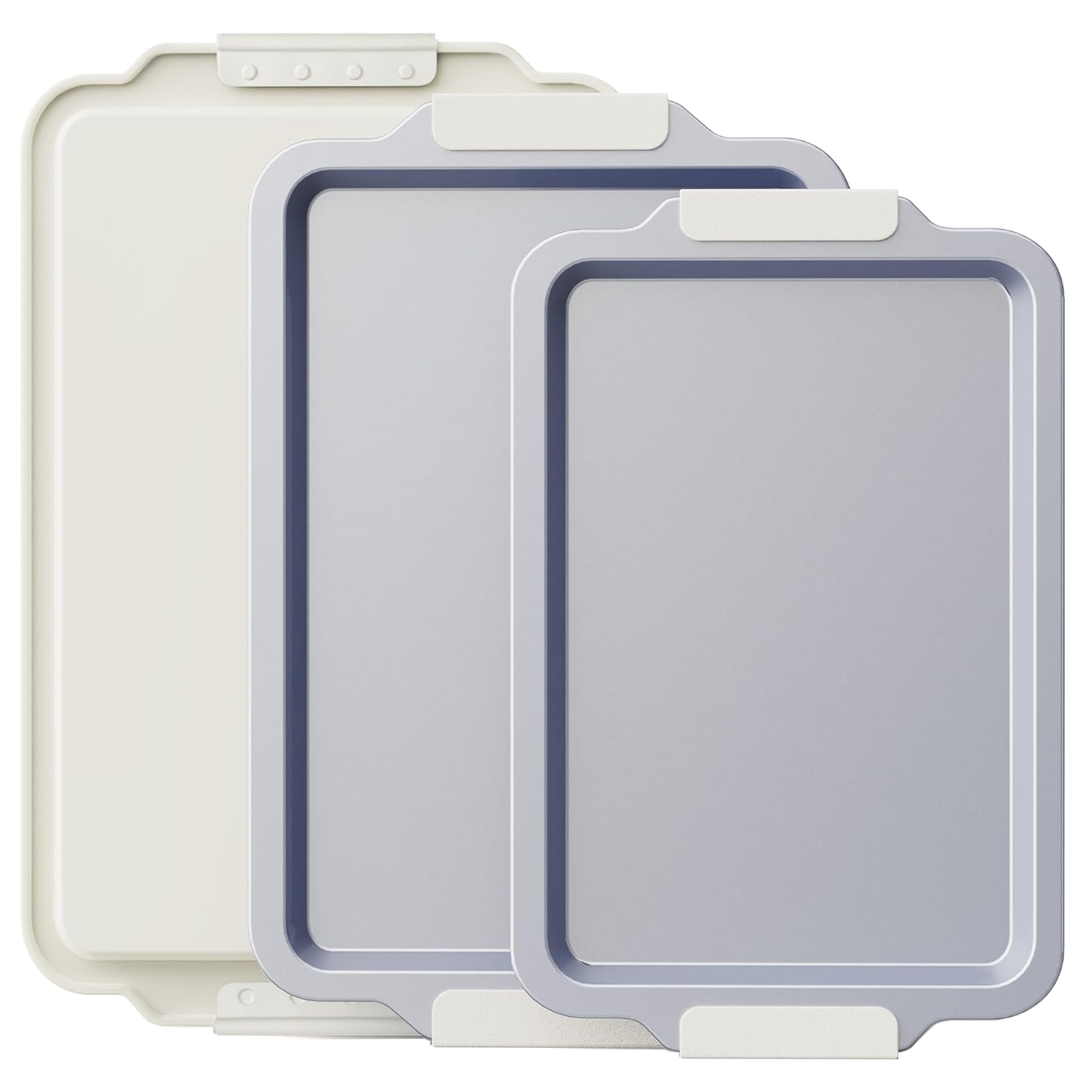 Ceramic nonstick baking sheet set with half, jelly roll, and quarter pans, cream