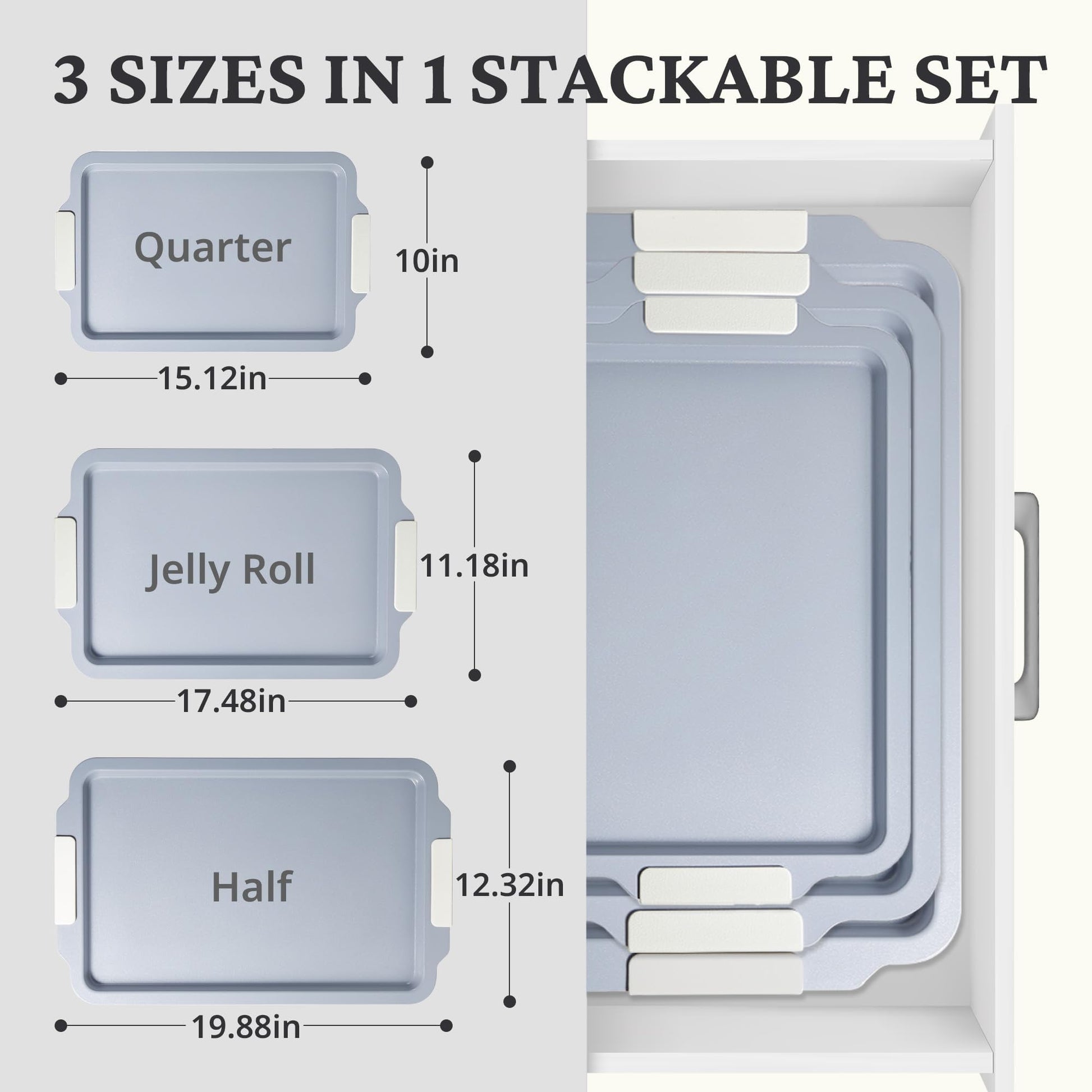 Ceramic nonstick baking sheet set with half, jelly roll, and quarter pans, cream