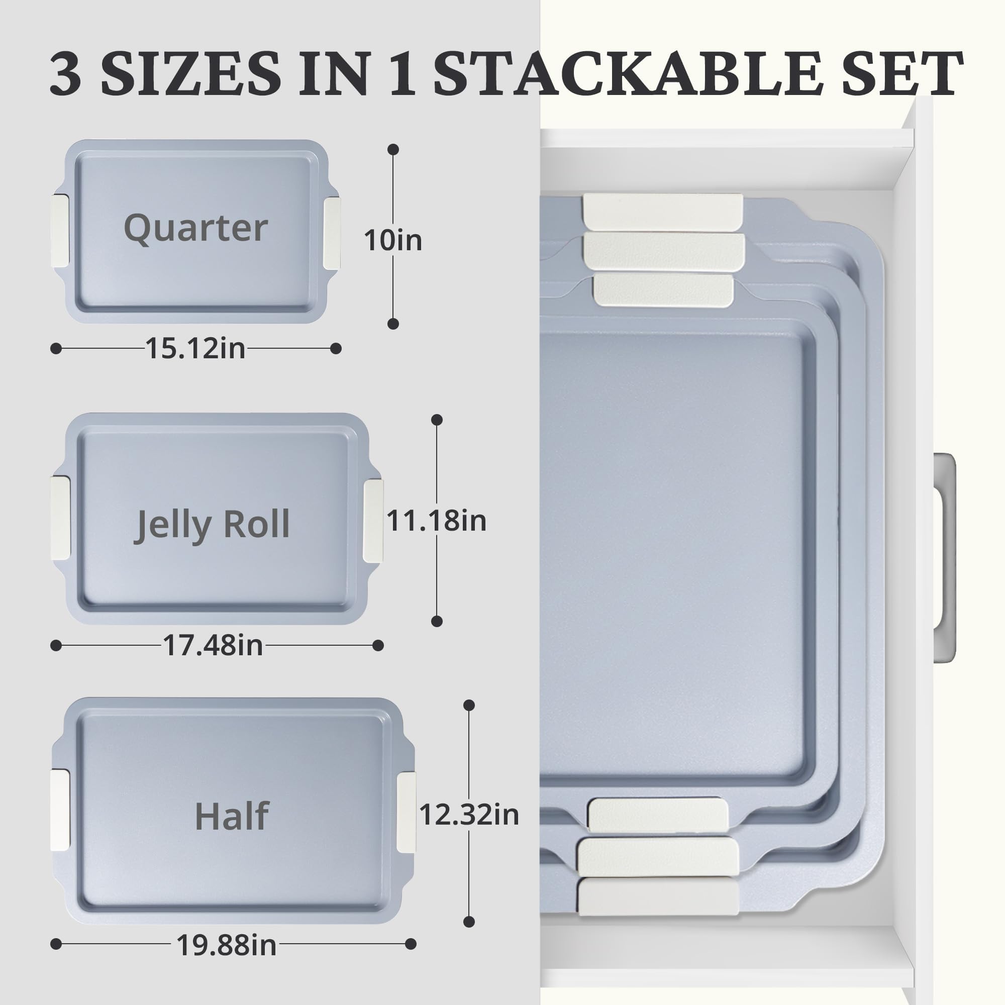 Ceramic nonstick baking sheet set with half, jelly roll, and quarter pans, cream