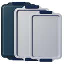 Ceramic nonstick baking sheet set with half, jelly roll, and quarter pans, grayish blue