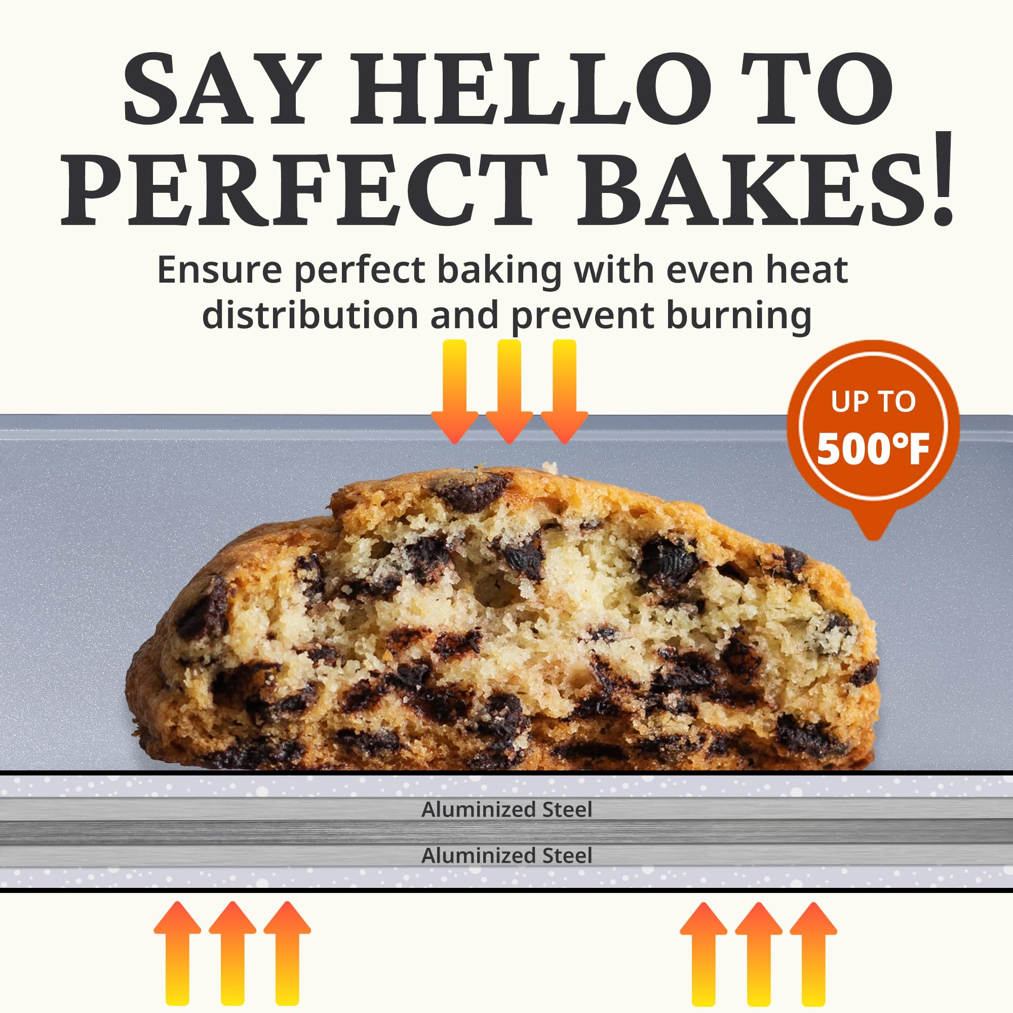 Ceramic nonstick baking sheet set with half, jelly roll, and quarter pans, orange