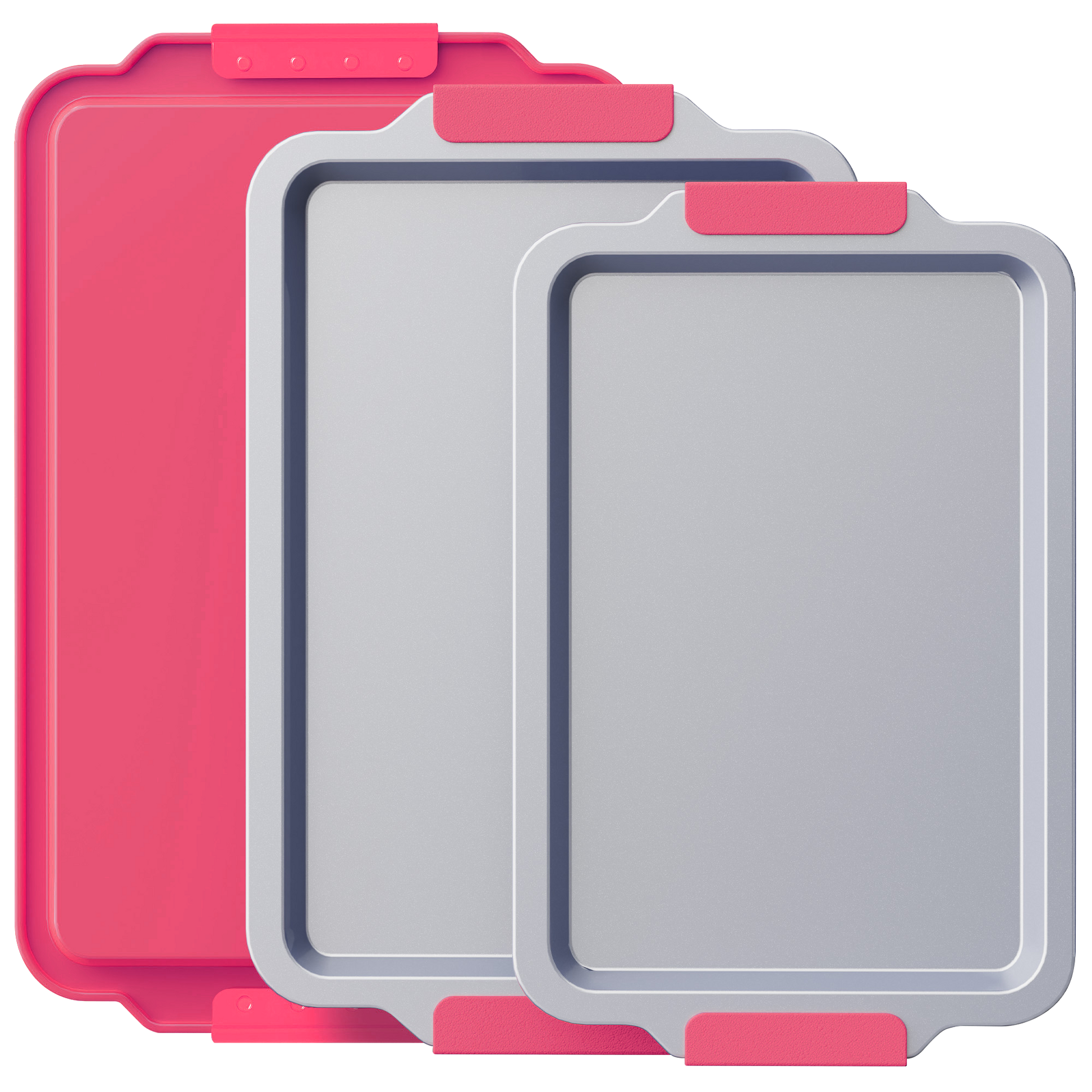 Ceramic nonstick baking sheet set with half, jelly roll, and quarter pans, rose