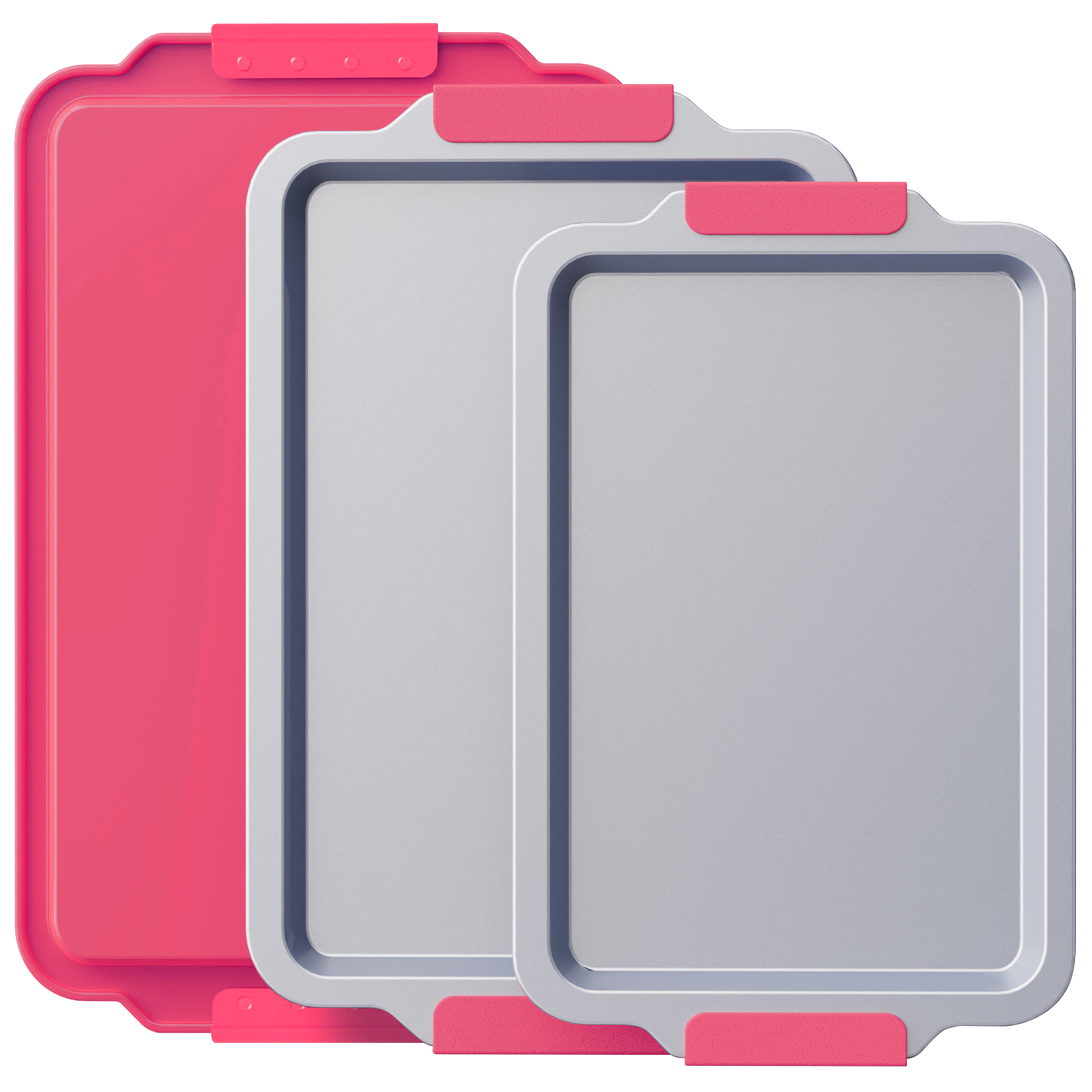 Ceramic nonstick baking sheet set with half, jelly roll, and quarter pans, rose