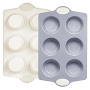 Ceramic nonstick jumbo muffin and cupcake pan with six large cups, cream