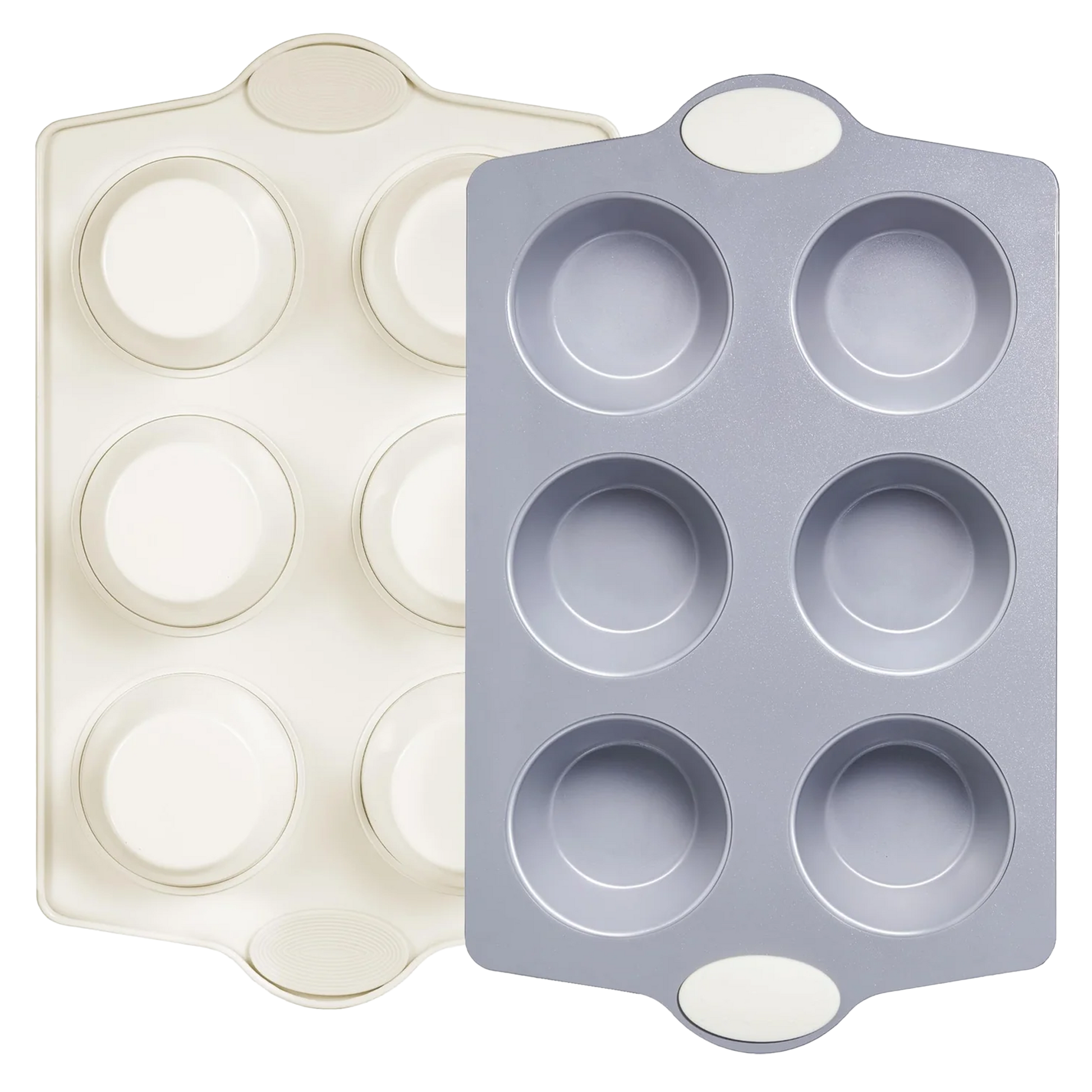 Ceramic nonstick jumbo muffin and cupcake pan with six large cups, cream