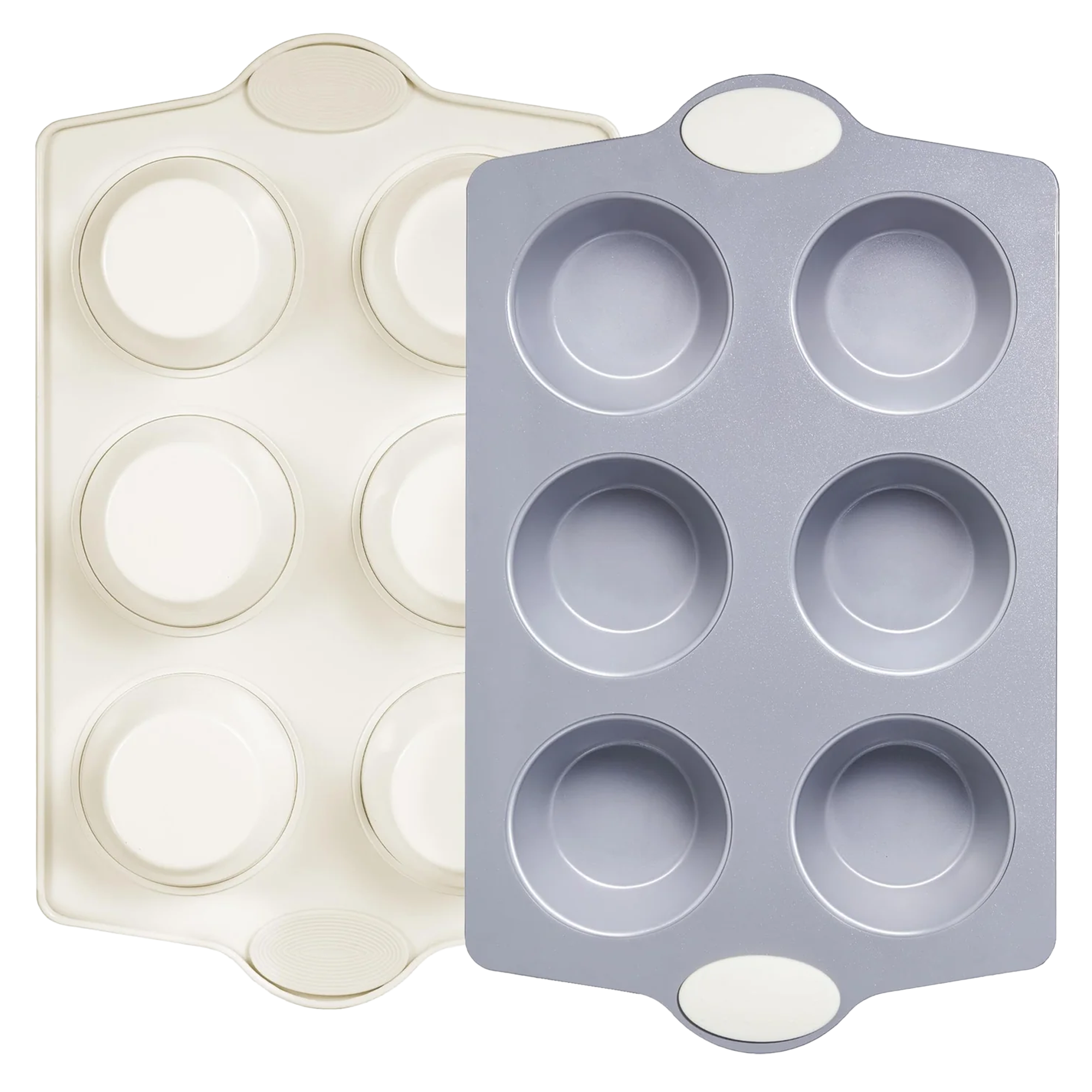 Ceramic nonstick jumbo muffin and cupcake pan with six large cups, cream