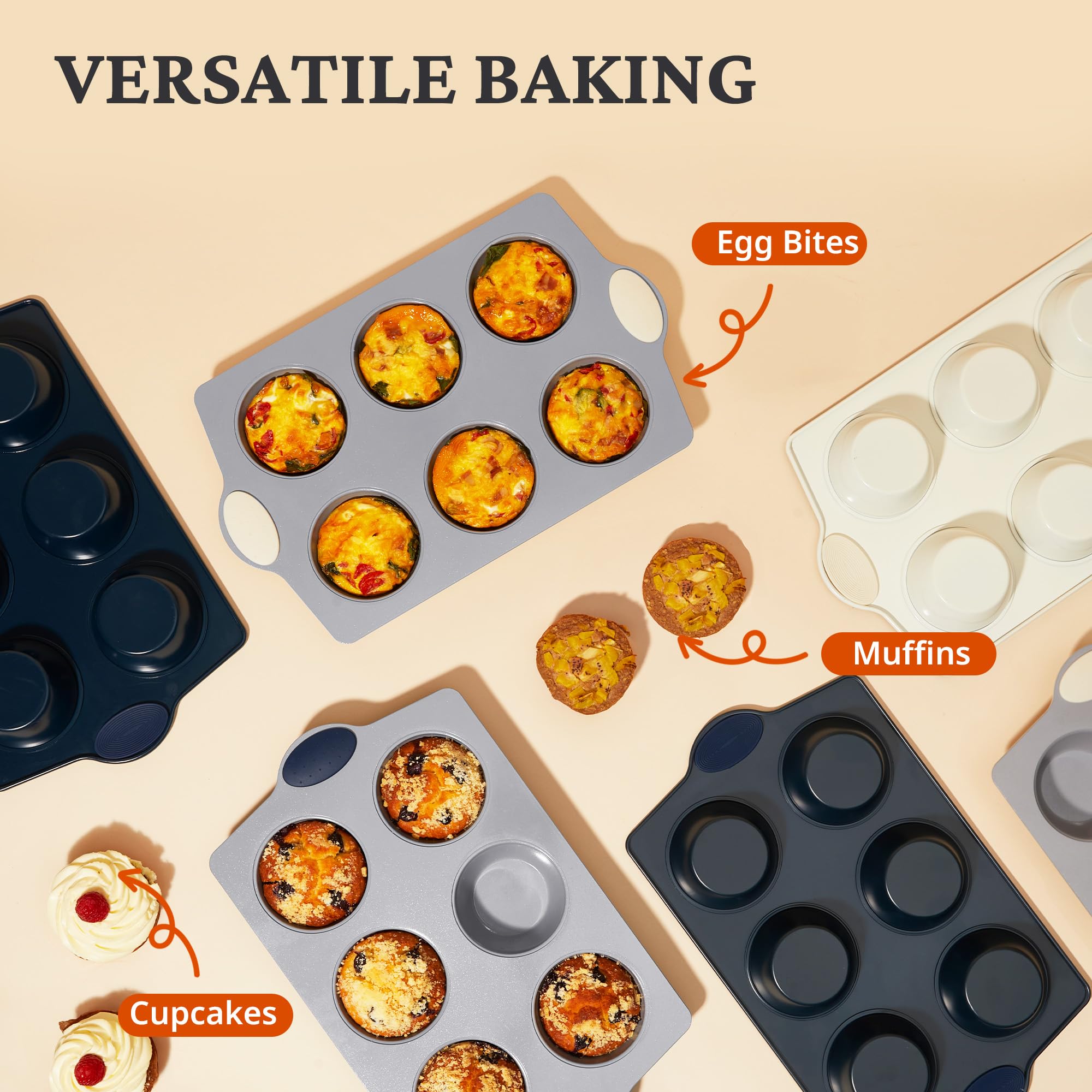 Ceramic nonstick jumbo muffin and cupcake pan with six large cups, cream