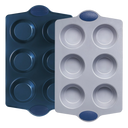 Ceramic nonstick jumbo muffin and cupcake pan with six large cups, grayish blue