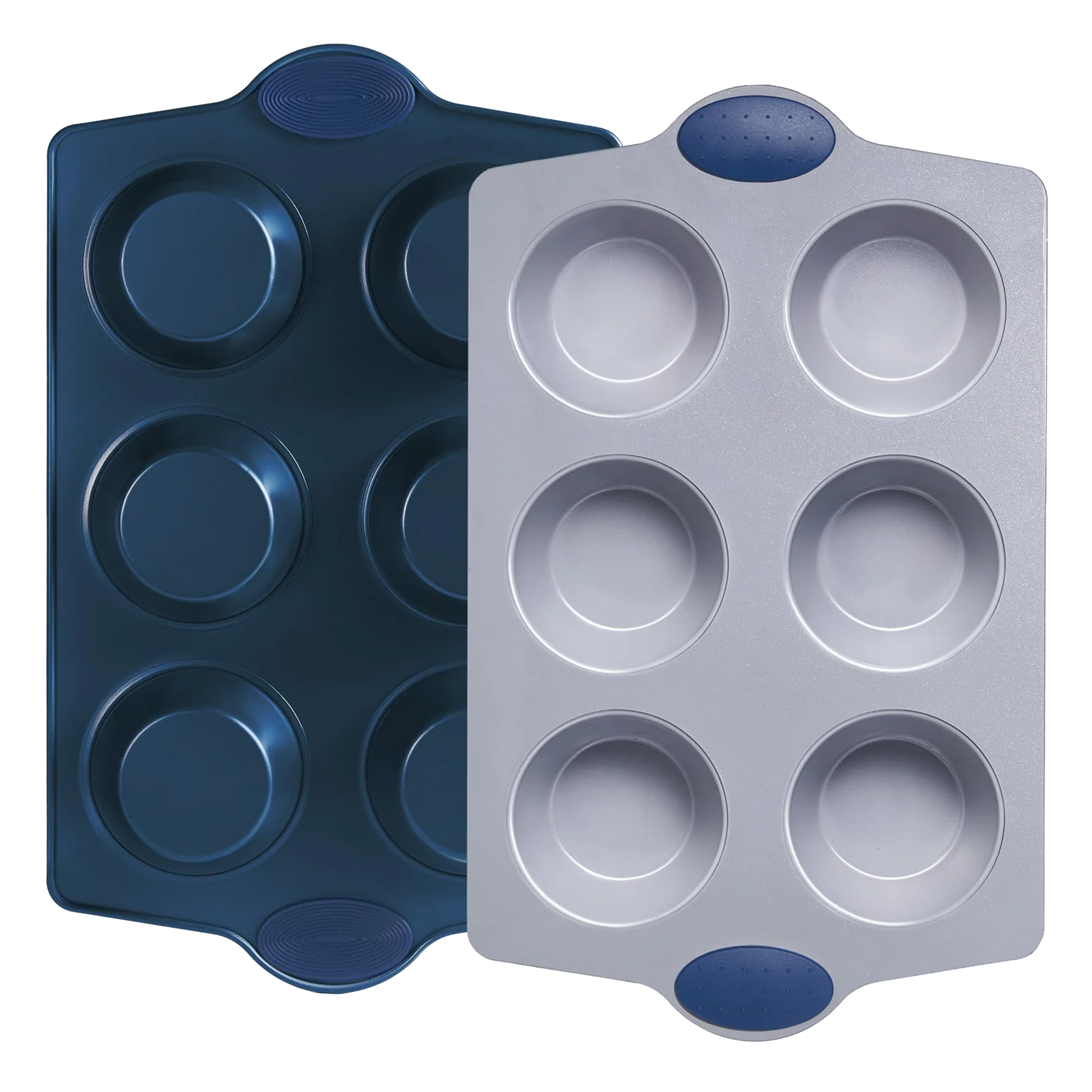 Ceramic nonstick jumbo muffin and cupcake pan with six large cups, grayish blue