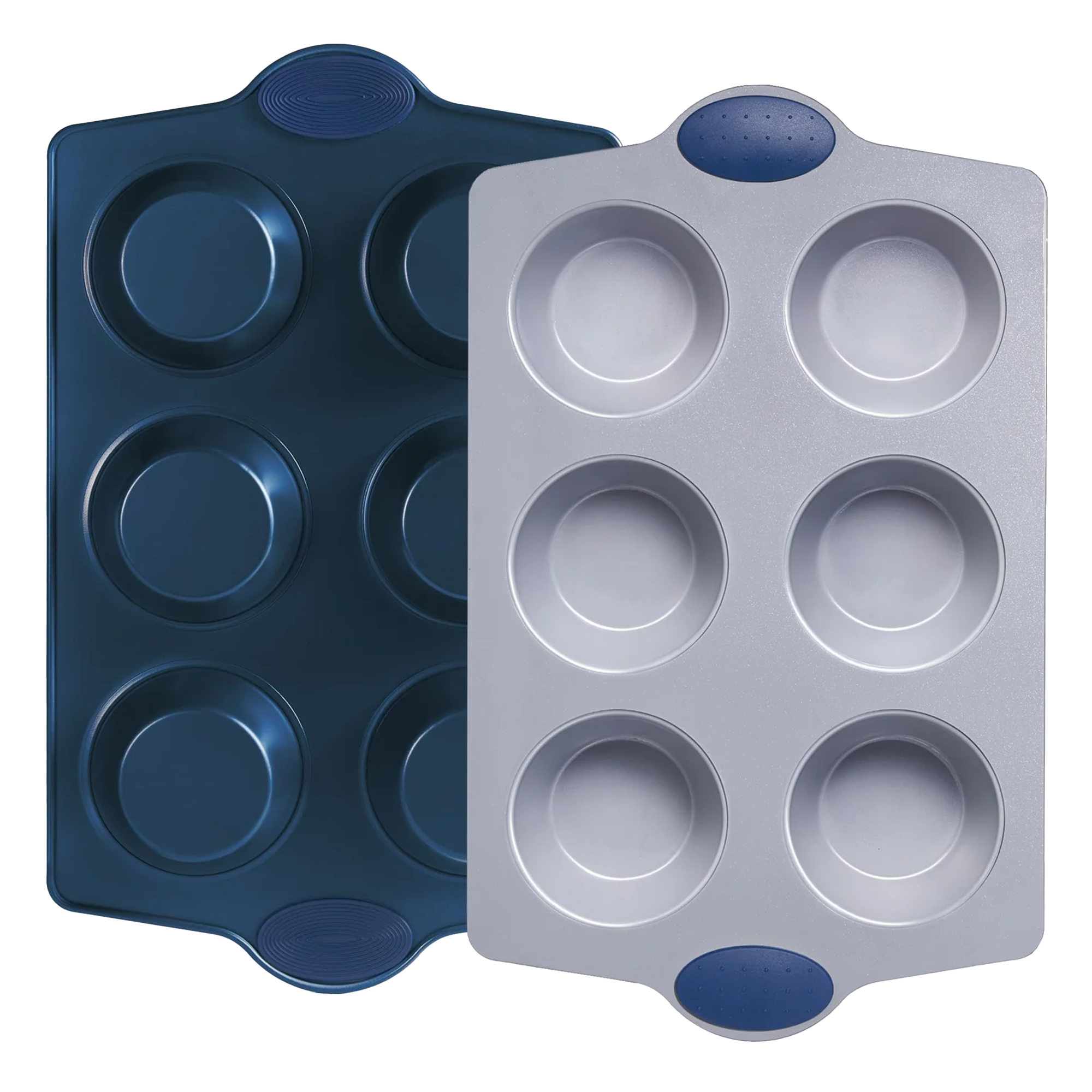 Ceramic nonstick jumbo muffin and cupcake pan with six large cups, grayish blue