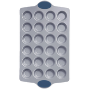 Ceramic nonstick mini muffin and cupcake pan with twenty-four cups, grayish blue