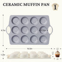 Ceramic nonstick 12-cup muffin and cupcake pan for standard baking, cream